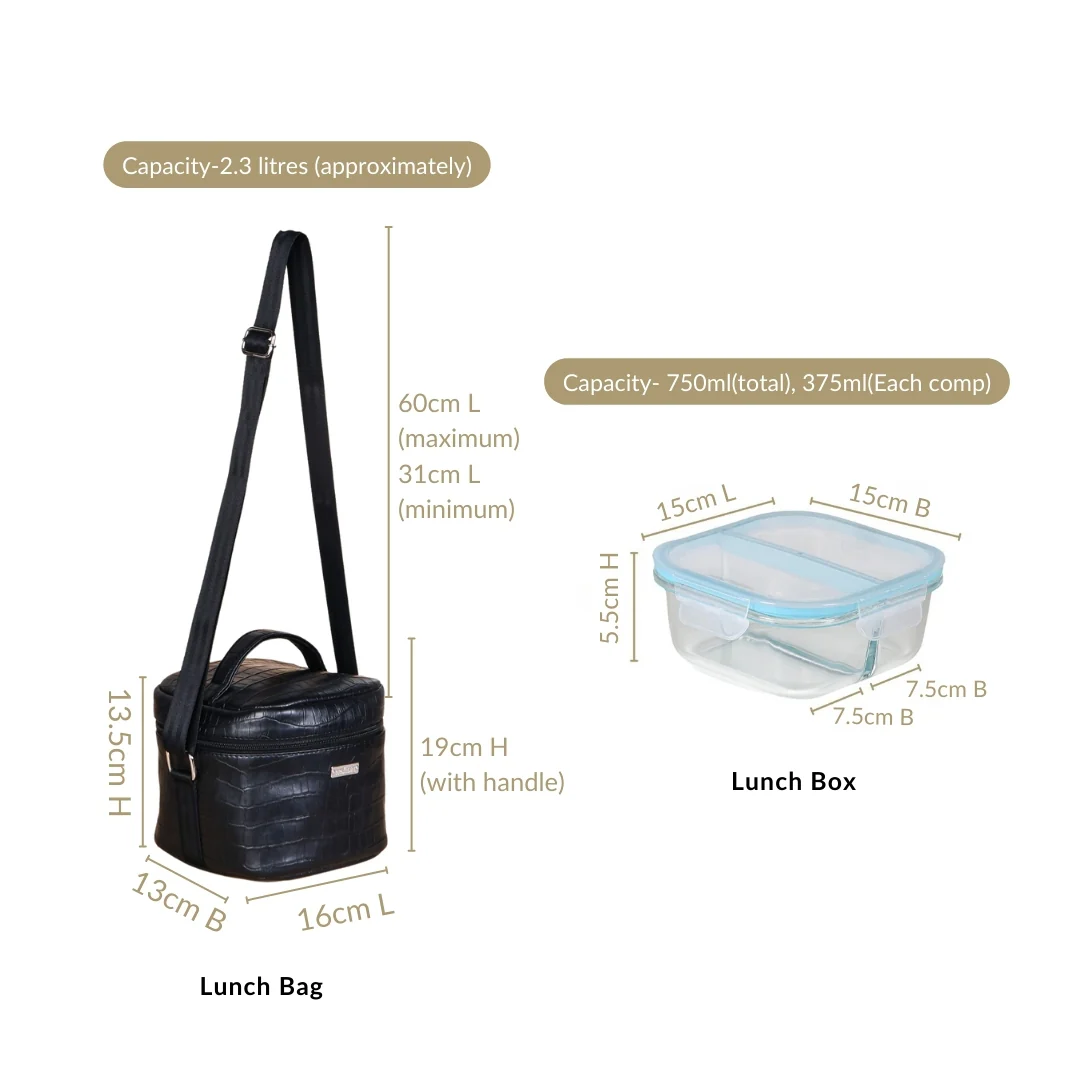 Black PU Leather Lunch Bag Set - Image 5