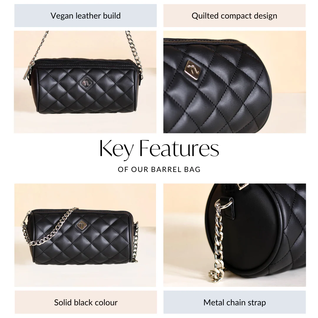 Black Quilted Mini Barrel Bag - Image 5