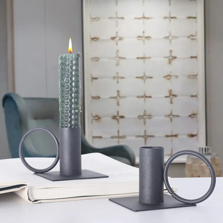 Black Ring Candle Holders Set Of 2 - Image 4