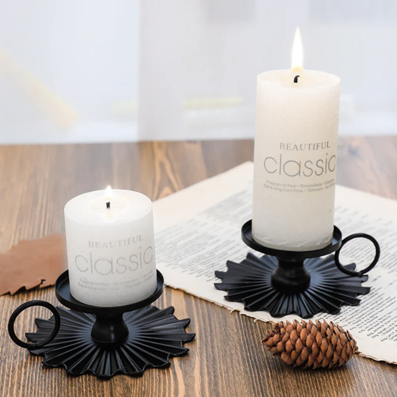 Black Round Candle Stands Set Of 2 - Image 2