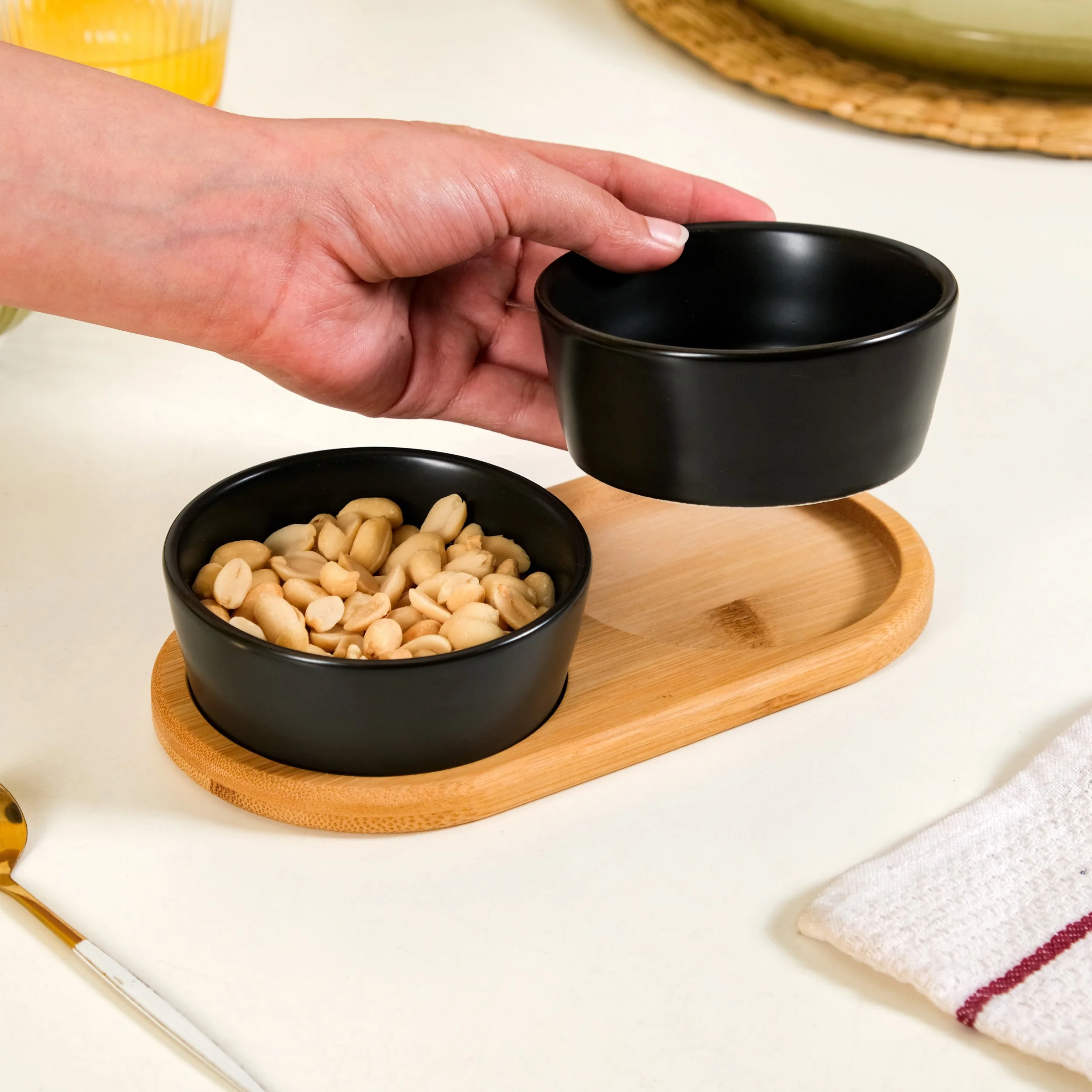 Black Snack Bowls Set Of 2 With Serving Tray 200ml - Image 2