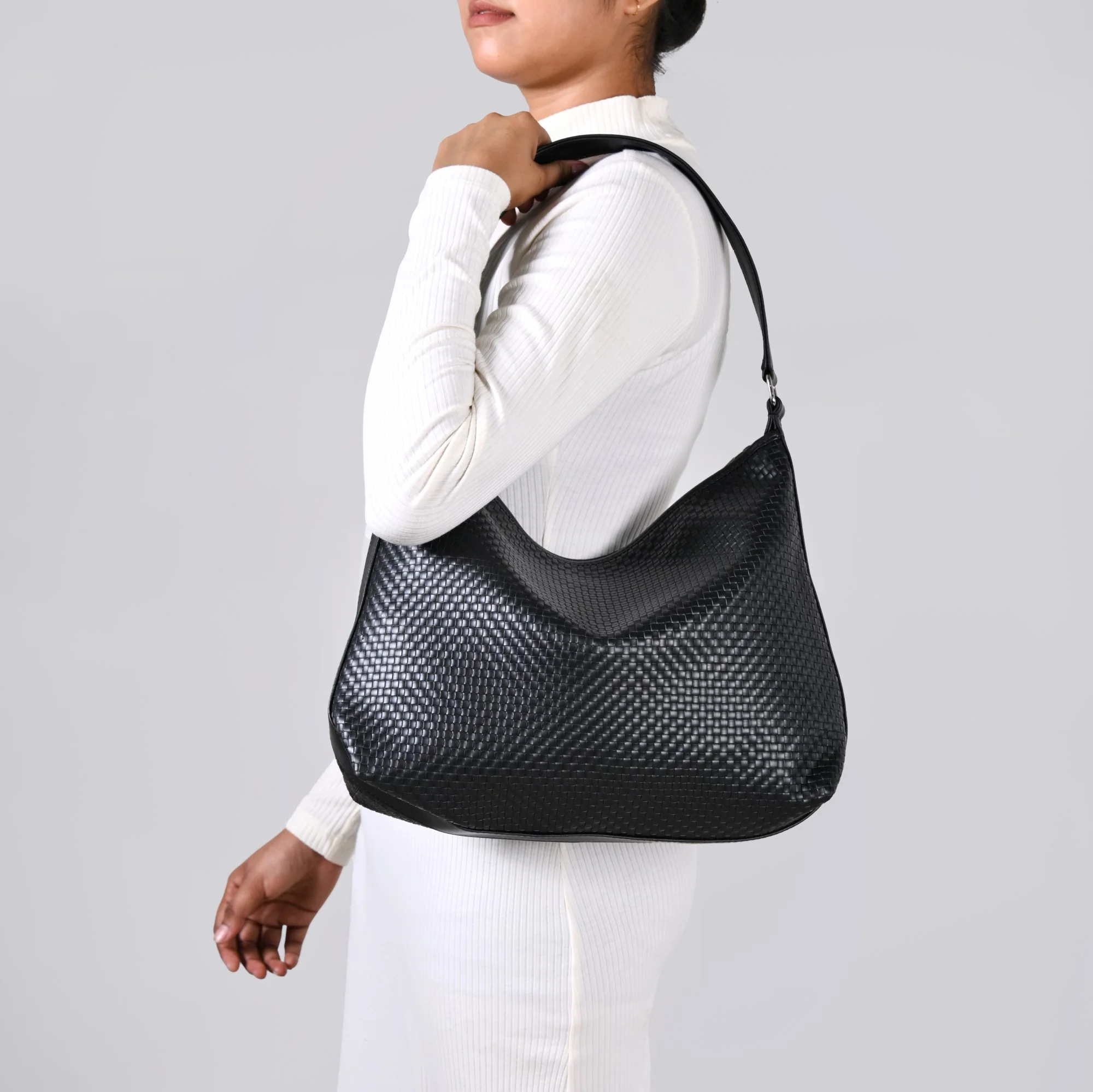 Black Soi Trendy Hobo Handbag - Image 11
