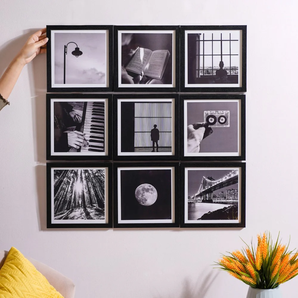 Black & White Wall Art Set Of 9 9x9 Inch - Image 2