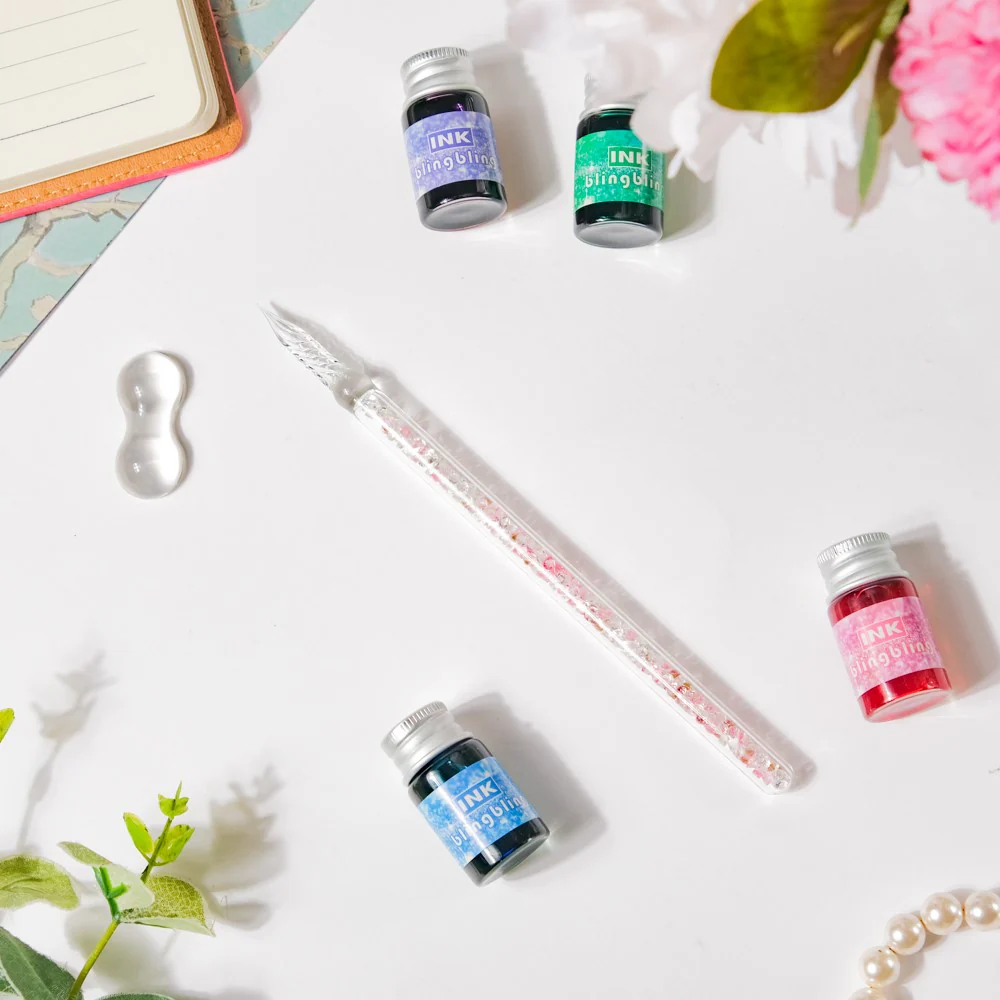 Bling Glass Dip Pen With 4 Ink Bottles
