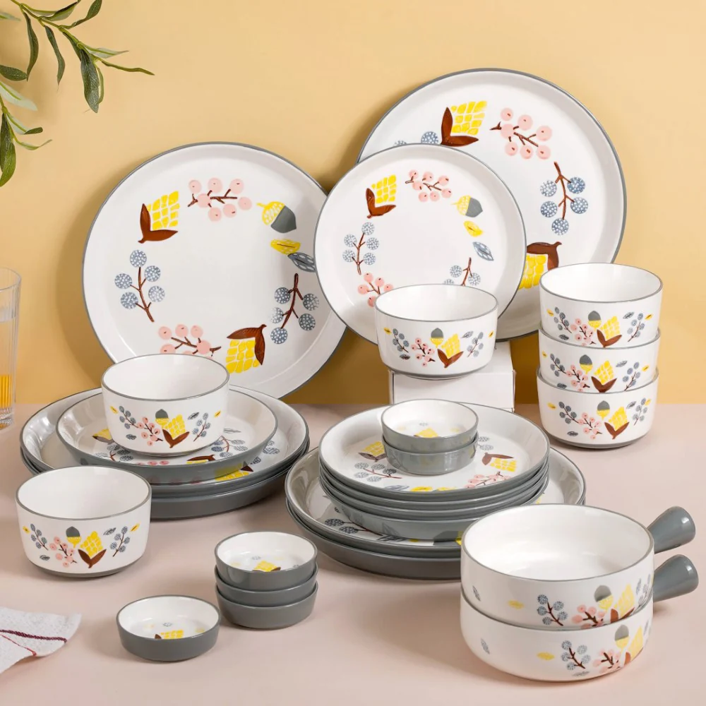 Bloom Grey 26 Piece Dinner Set For 6