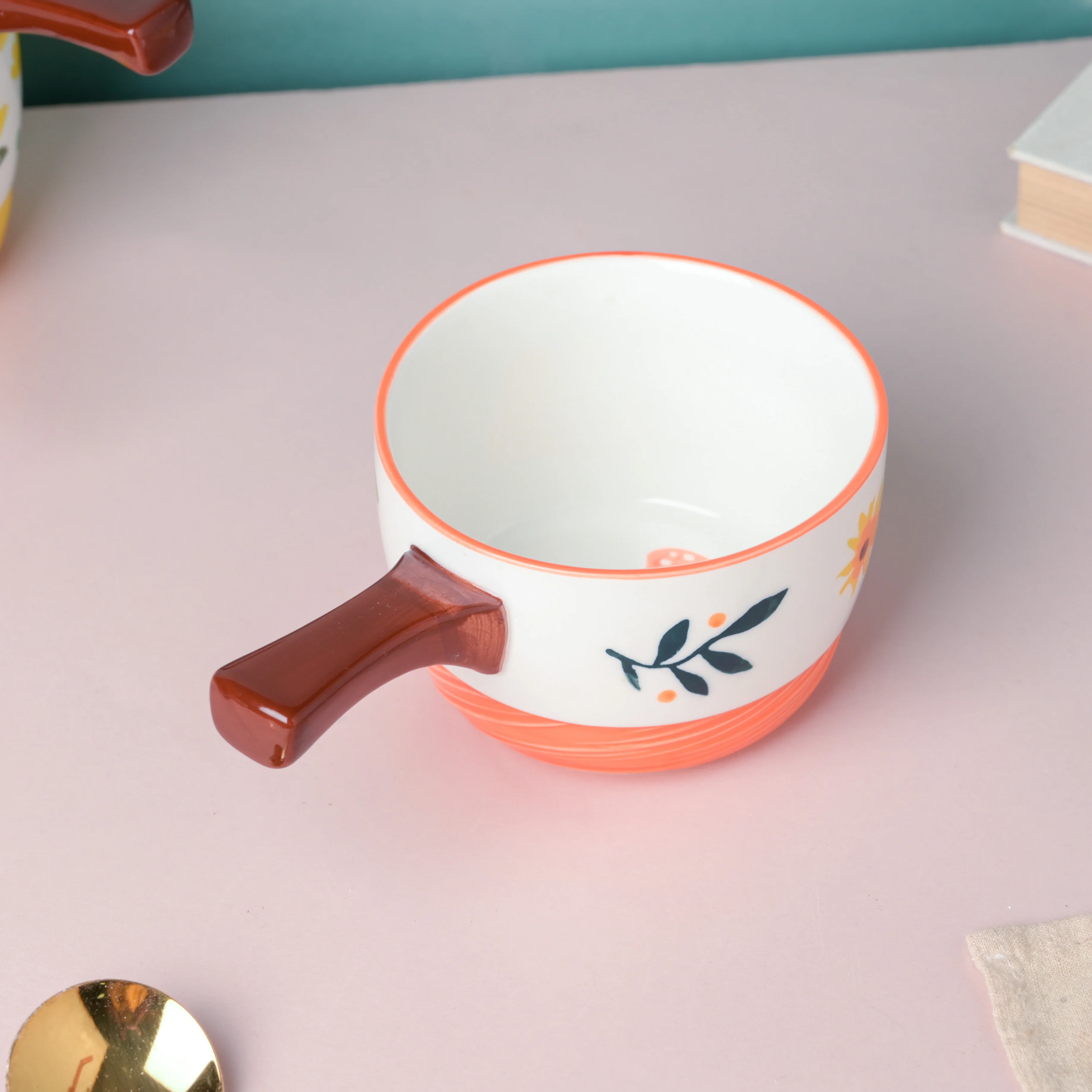 Bloom Orange Ceramic Pot With Handle - Image 3