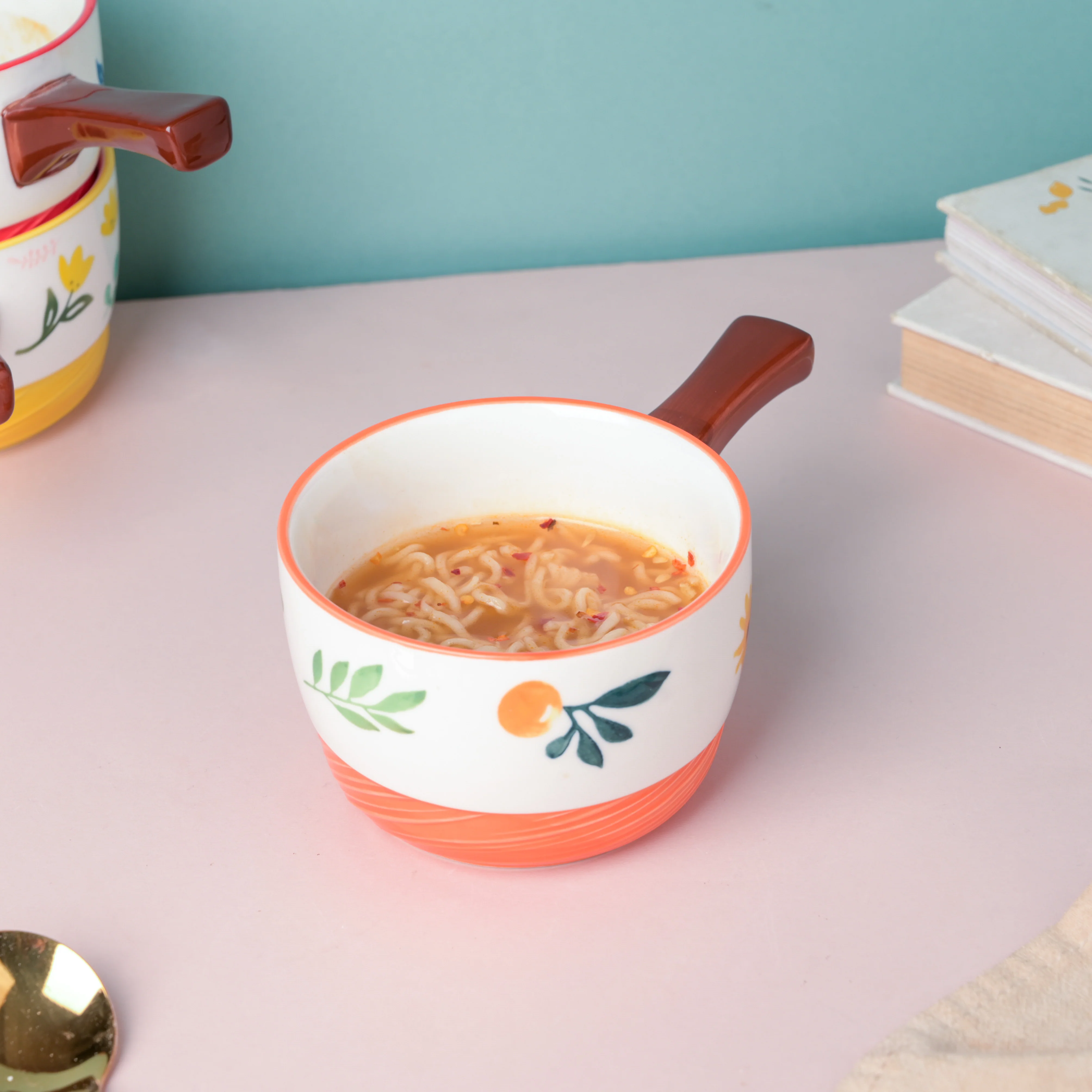 Bloom Orange Ceramic Pot With Handle - Image 5