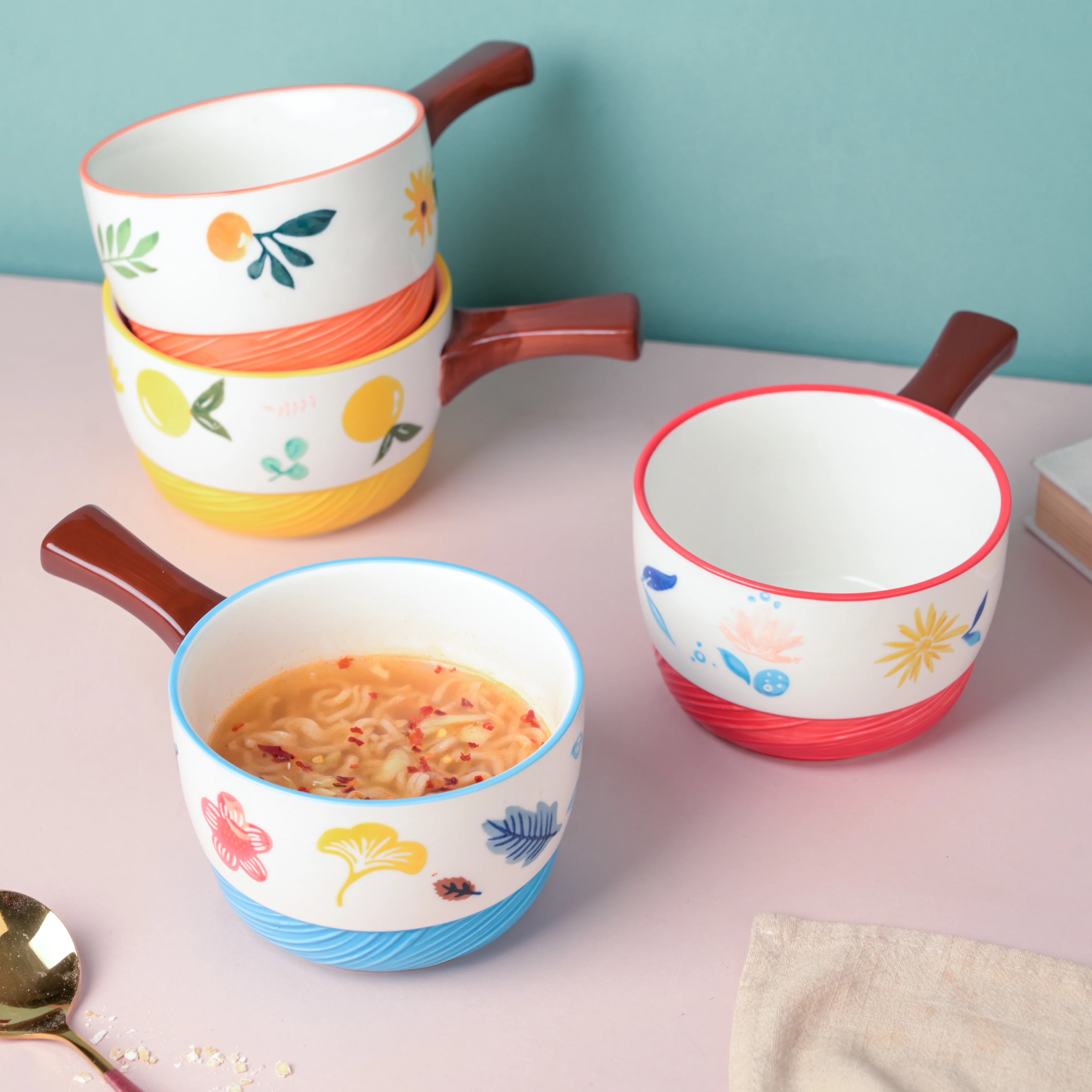 Bloom Orange Ceramic Pot With Handle - Image 8
