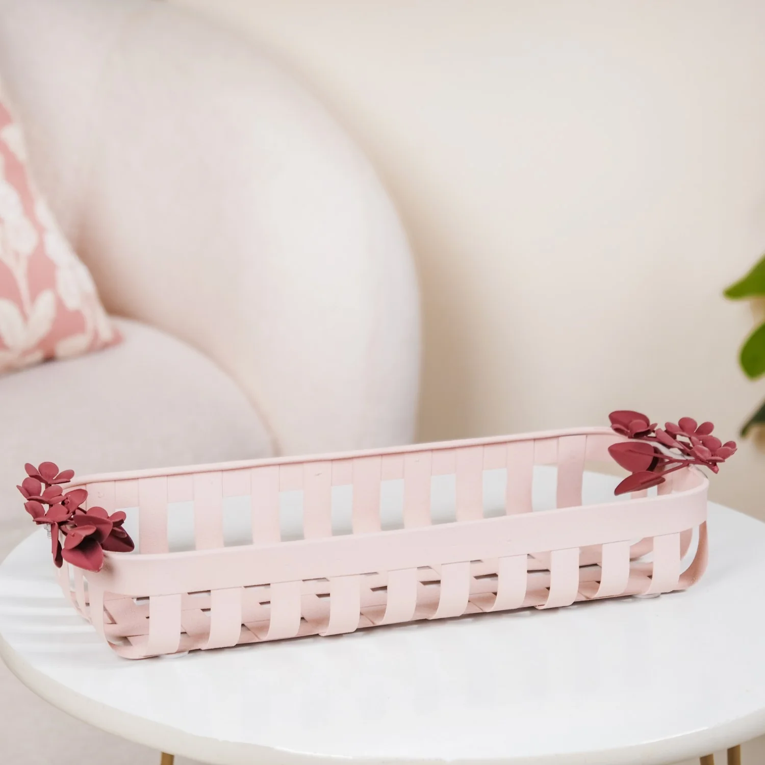 Bloom Pink Metal Decorative Tray 14x6 Inch - Image 4