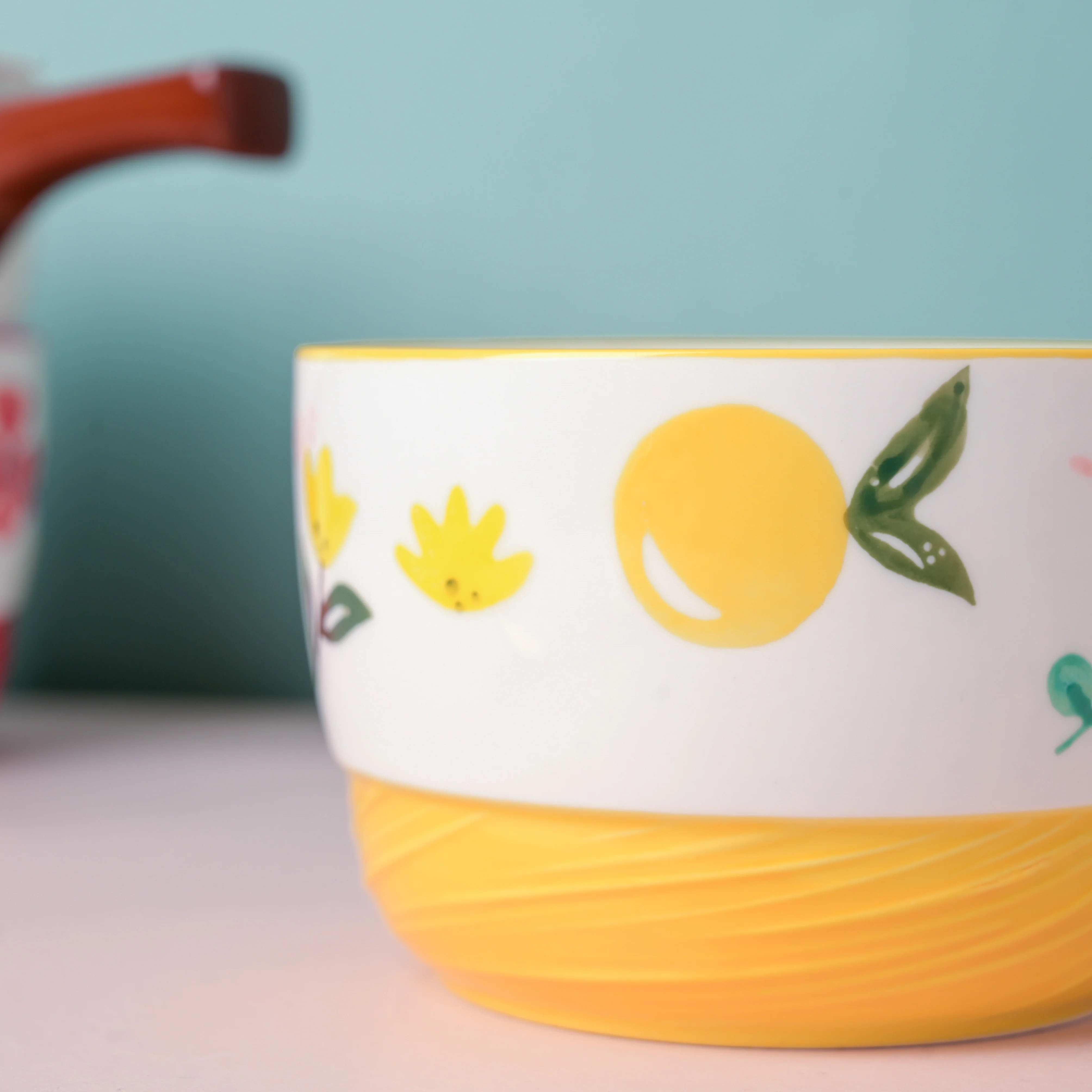 Bloom Yellow Ceramic Pot With Handle - Image 5