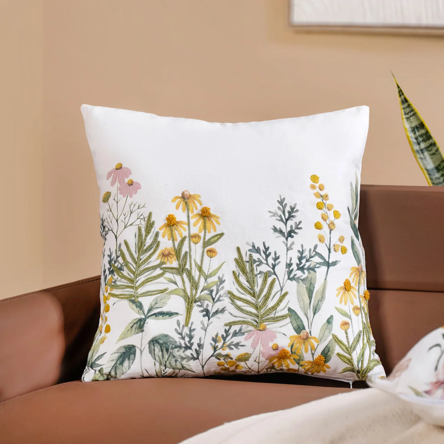 Blooming Embroidery Cotton Cushion Cover Set Of 2 40x40cm - Image 2