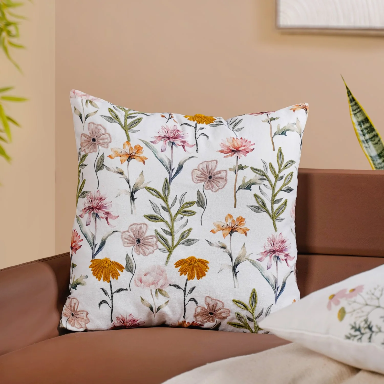 Blooming Embroidery Cotton Cushion Cover Set Of 2 40x40cm - Image 3