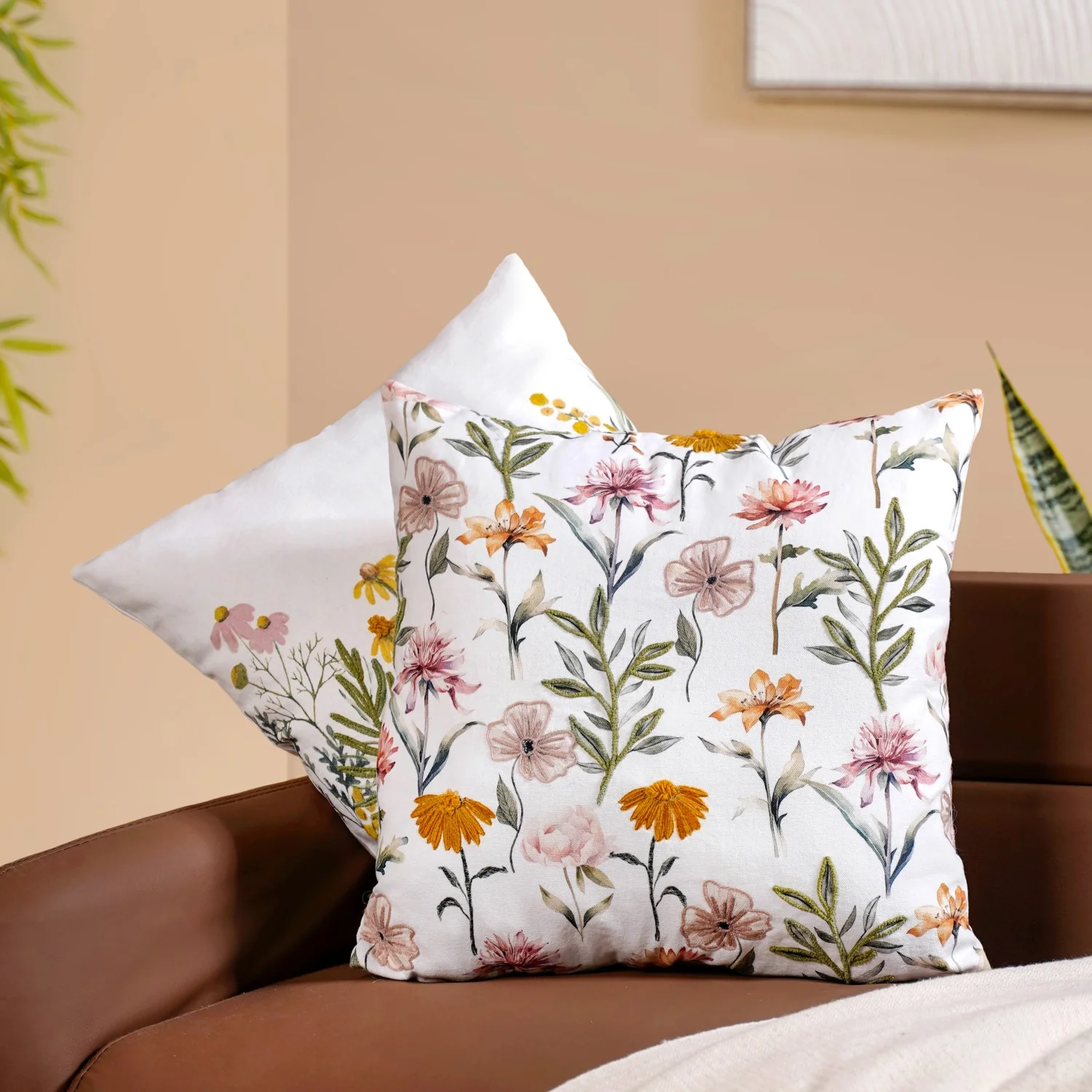 Blooming Embroidery Cotton Cushion Cover Set Of 2 40x40cm - Image 9