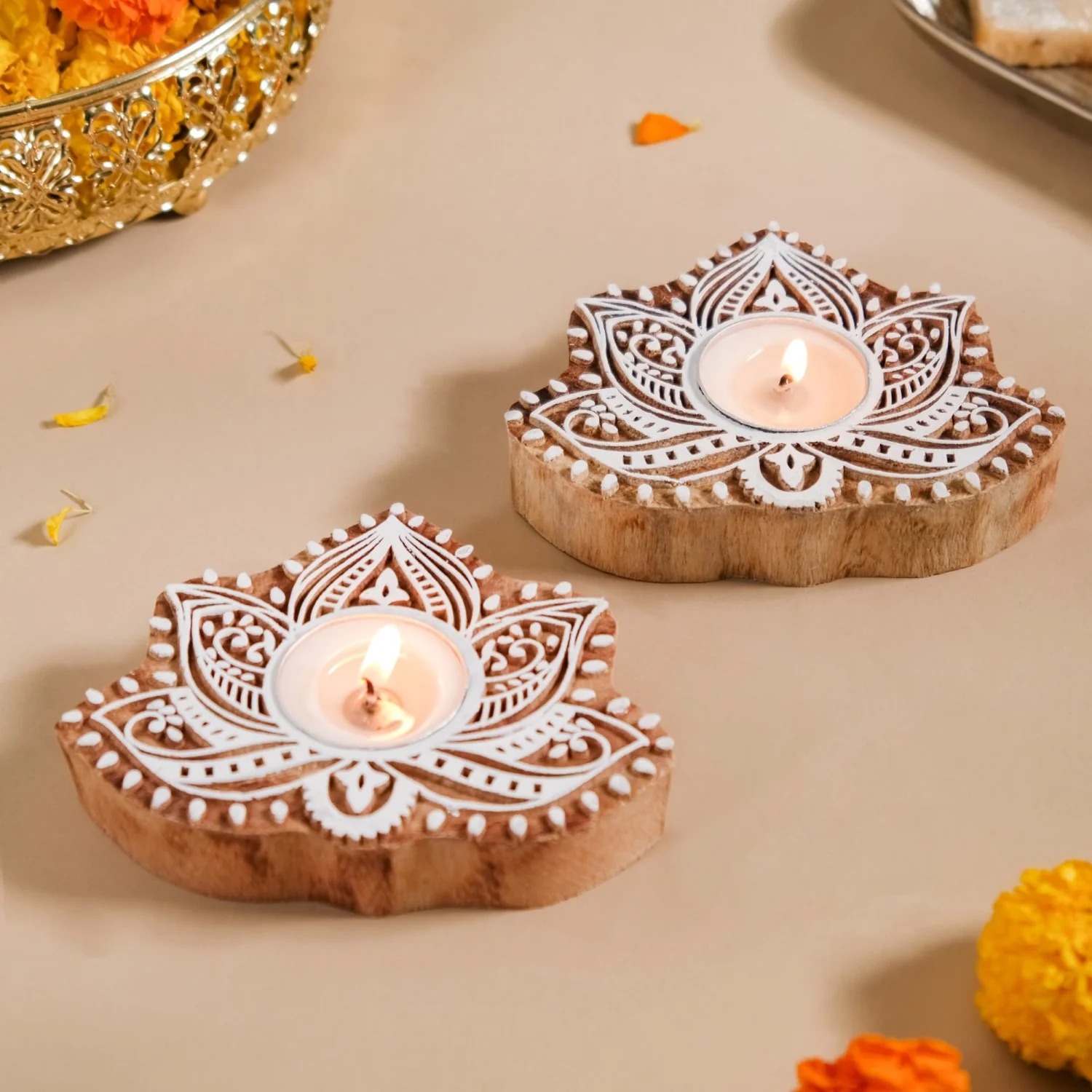 Blooming Lotus Tea Light Candle Holder Set Of 2 - Image 2
