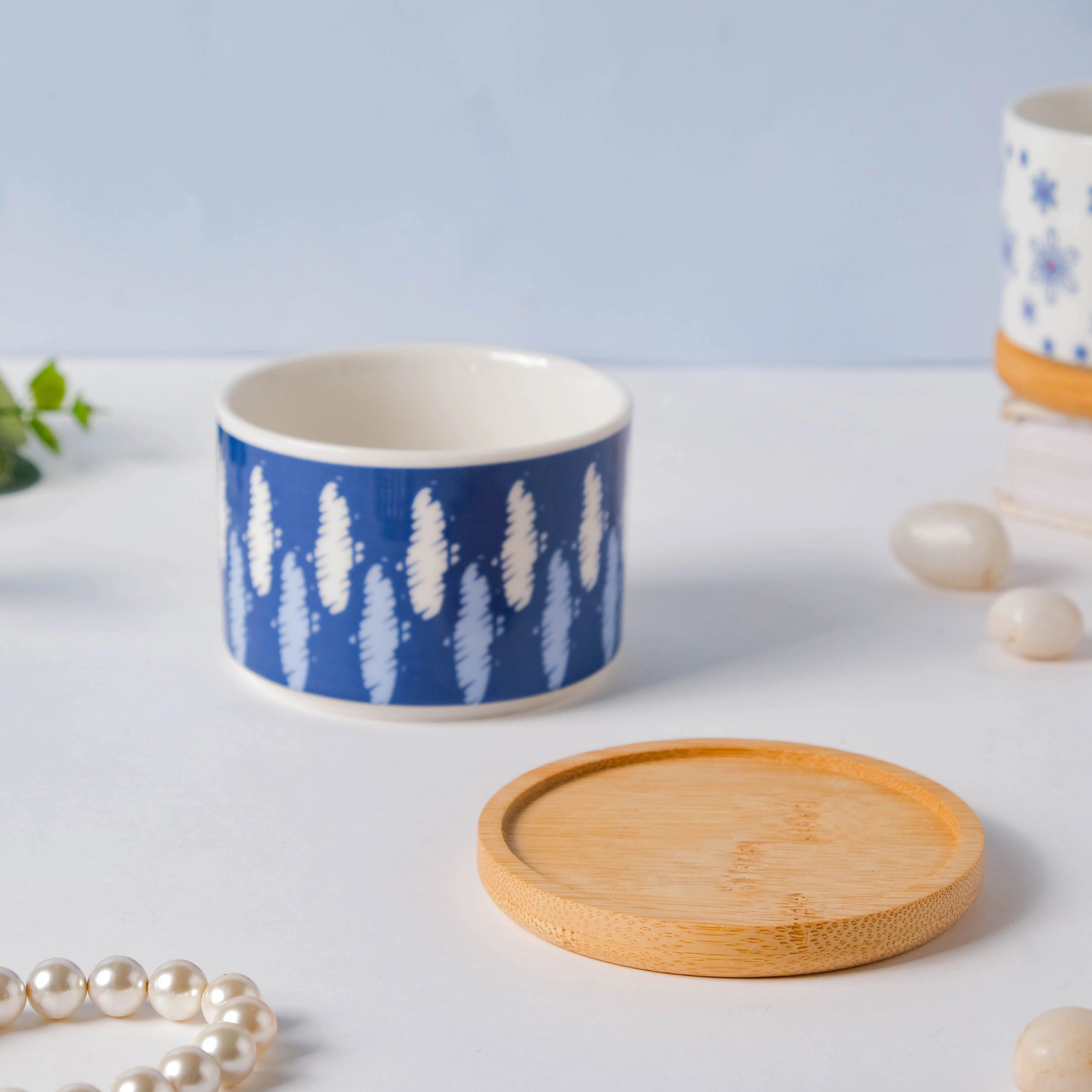Blue Abstract Japanese Planter And Wooden Coaster - Image 9