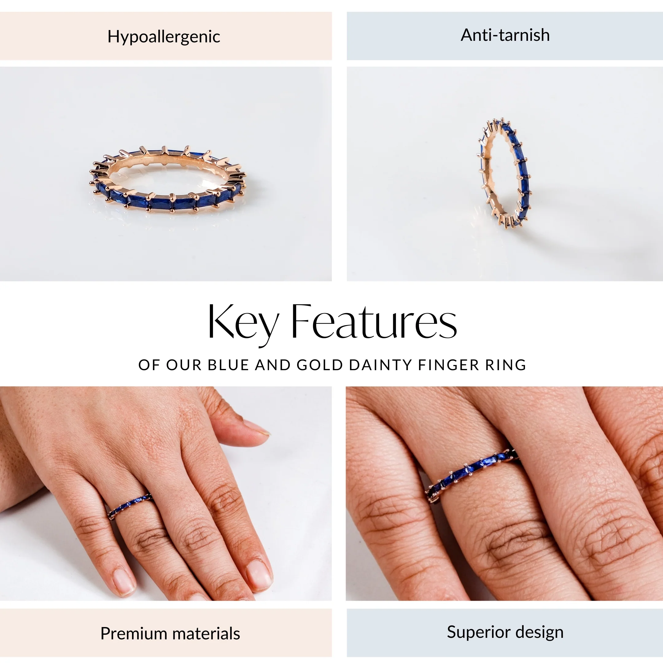 Blue And Gold Dainty Finger Ring - Image 4