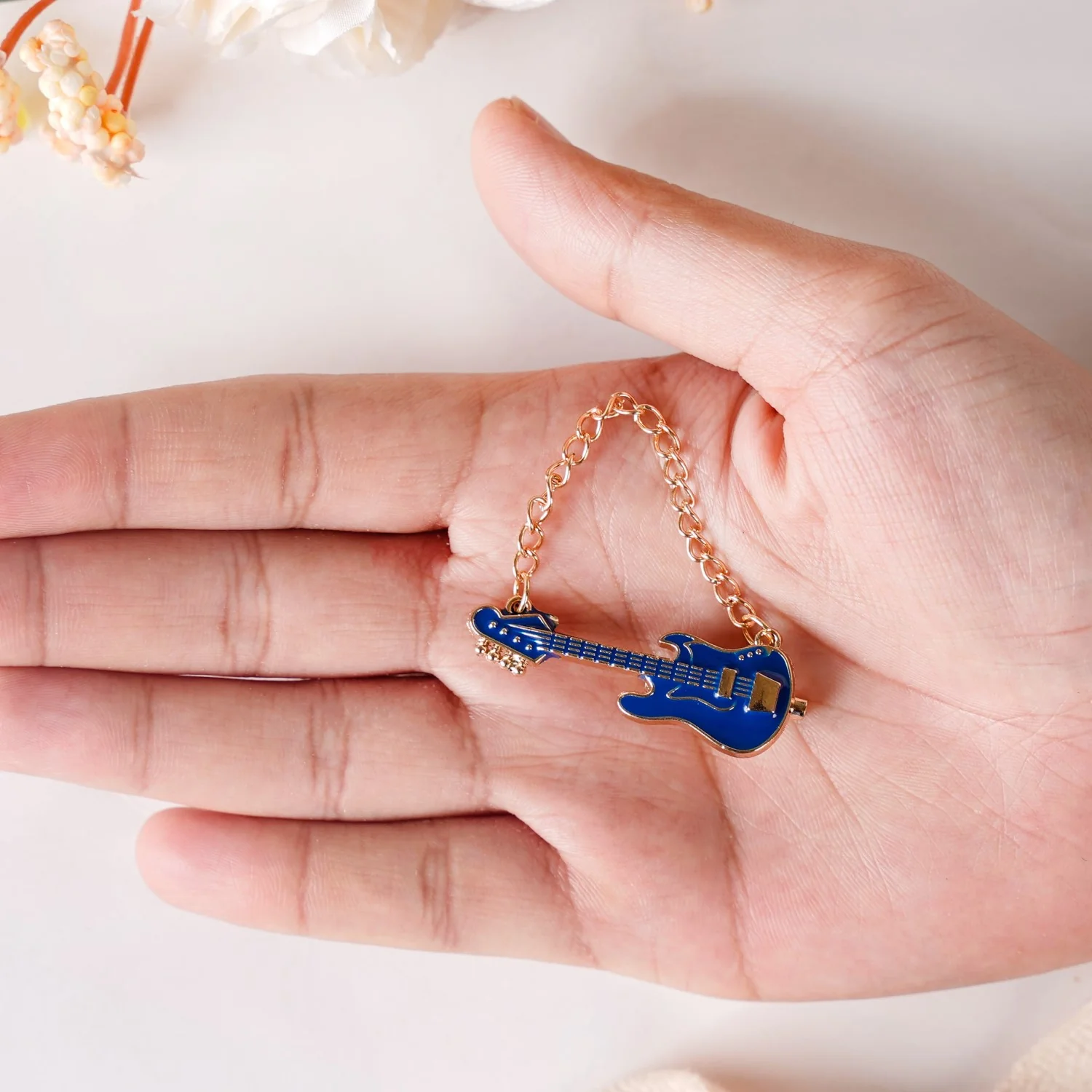 Blue And Gold Guitar Brooch - Image 6