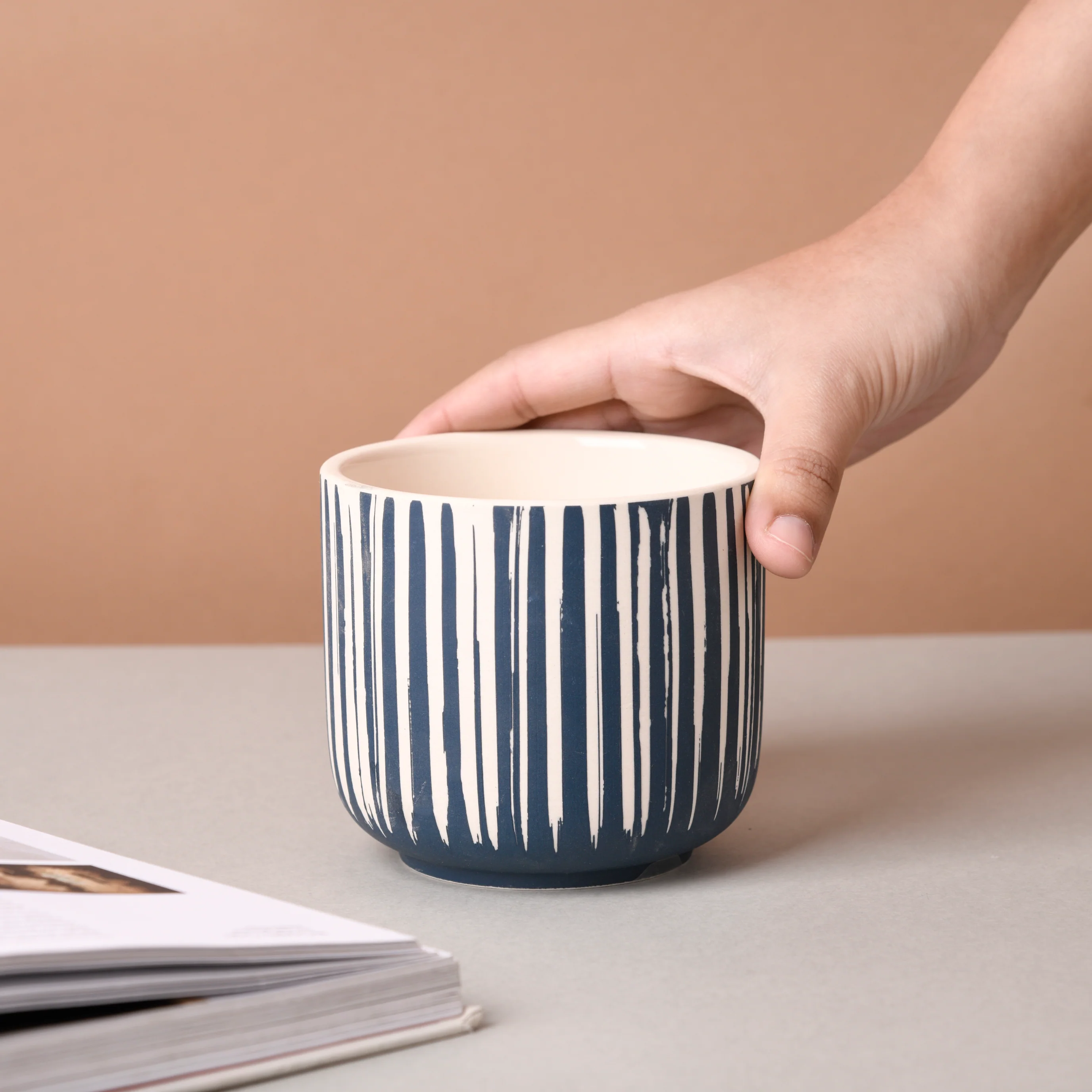 Blue and White Ceramic Flower Pot - Image 2