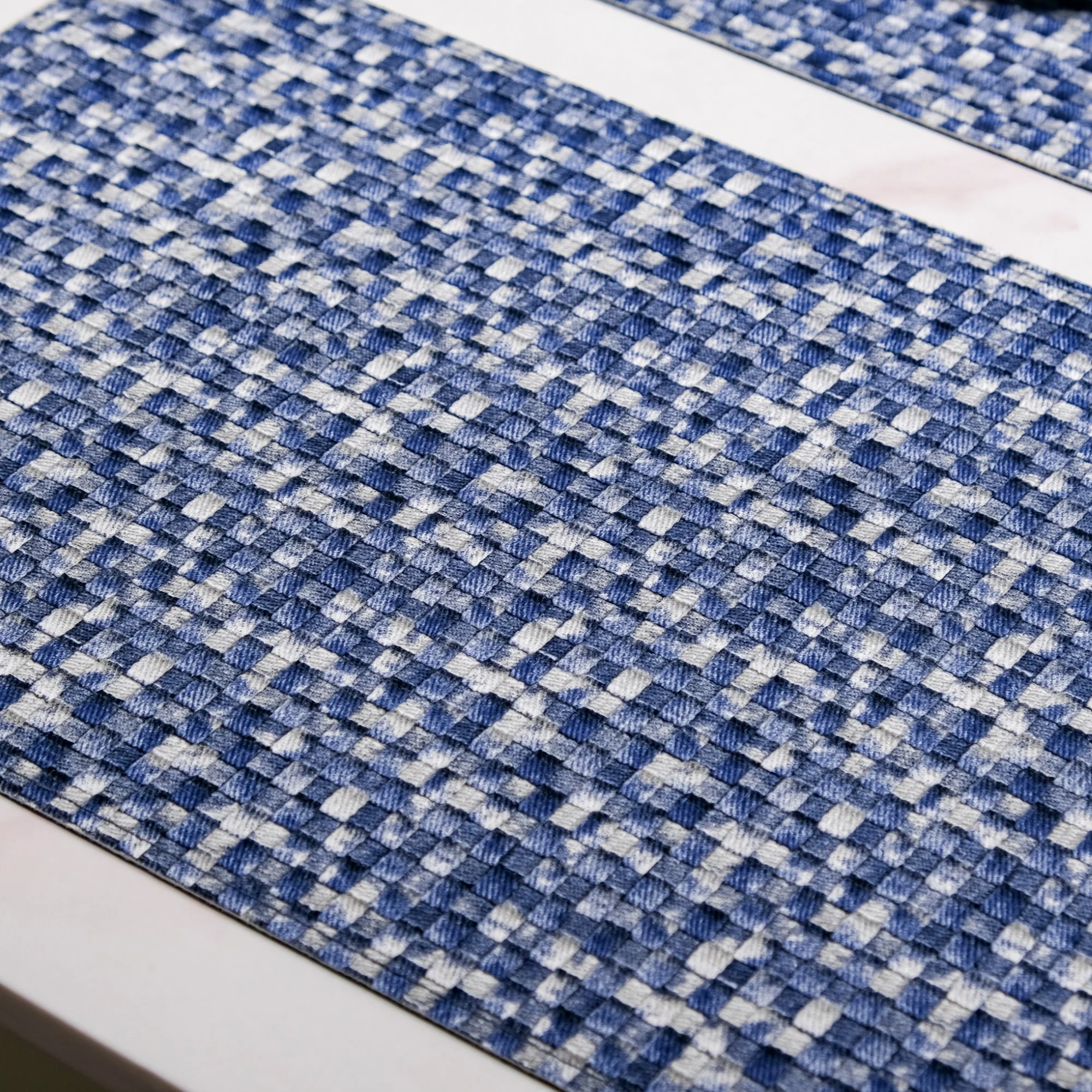 Blue And White Intrecciato Weave Rectangular Table Mat Set Of 6 - Image 3