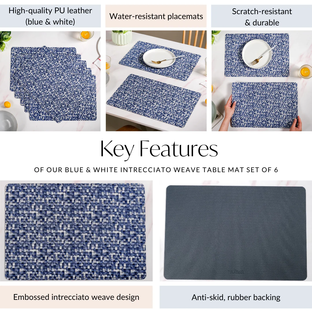Blue And White Intrecciato Weave Rectangular Table Mat Set Of 6 - Image 5