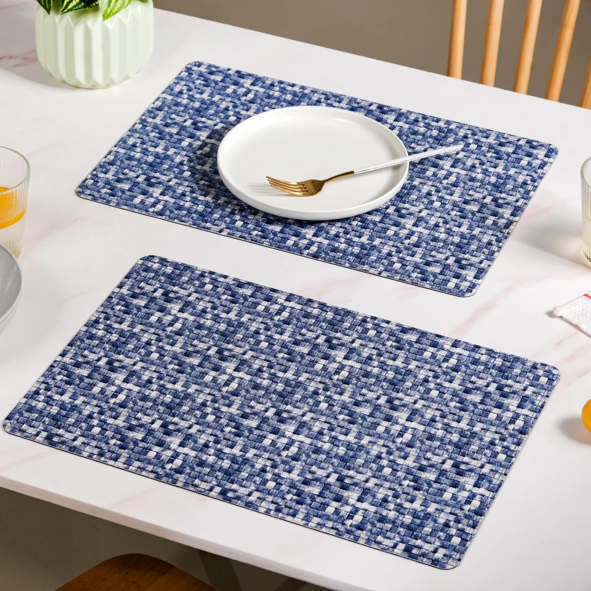 Blue And White Intrecciato Weave Rectangular Table Mat Set Of 6 - Image 7