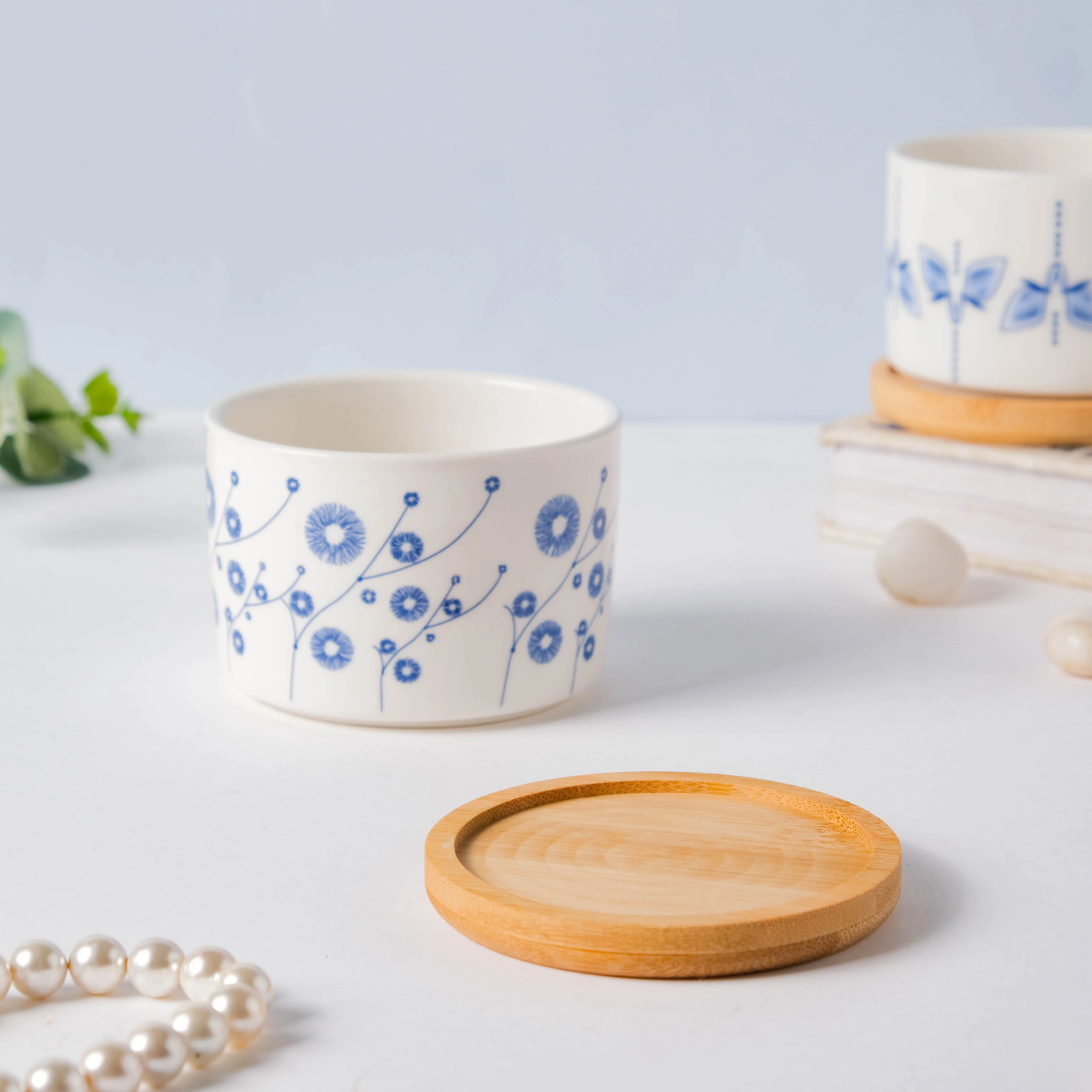 Blue Aster Japanese Planter With Wooden Coaster - Image 5