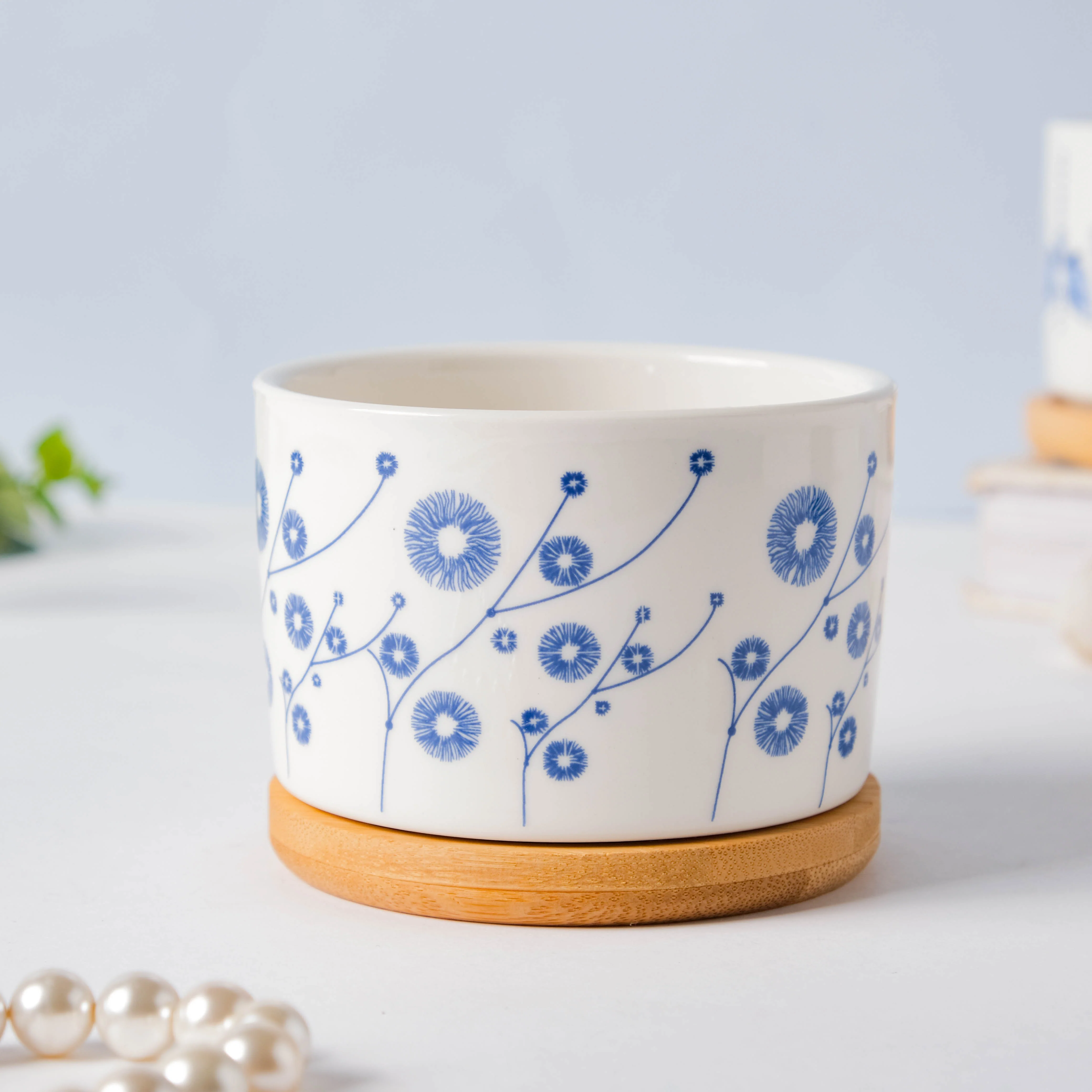Blue Aster Japanese Planter With Wooden Coaster - Image 6
