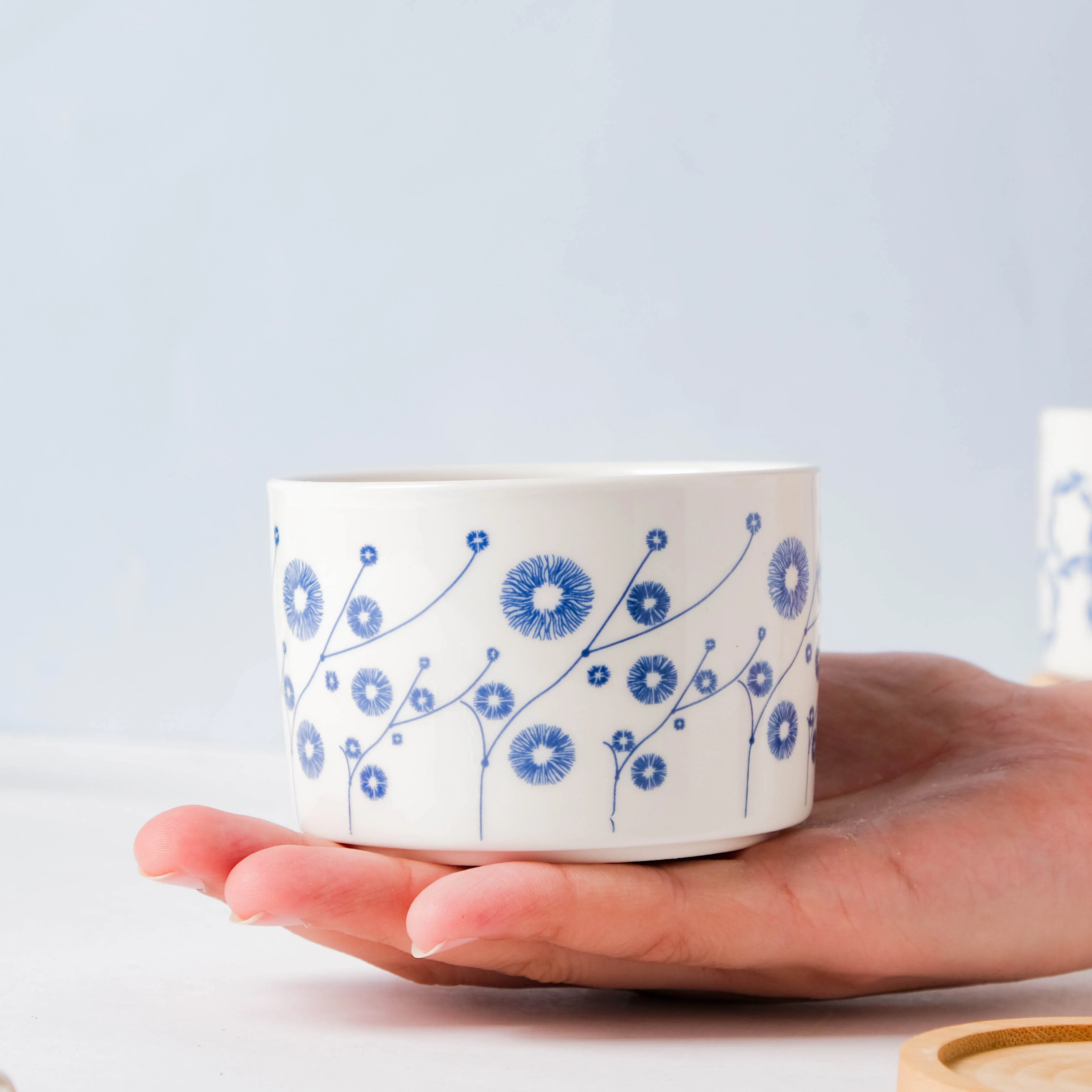 Blue Aster Japanese Planter With Wooden Coaster - Image 7