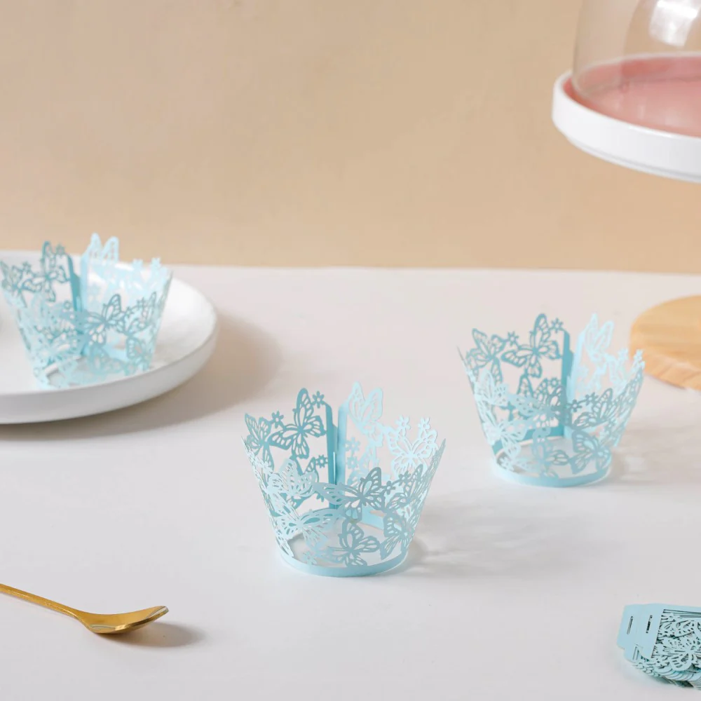 Blue Butterfly Lace Cupcake Wrapper Set of 20 - Image 6
