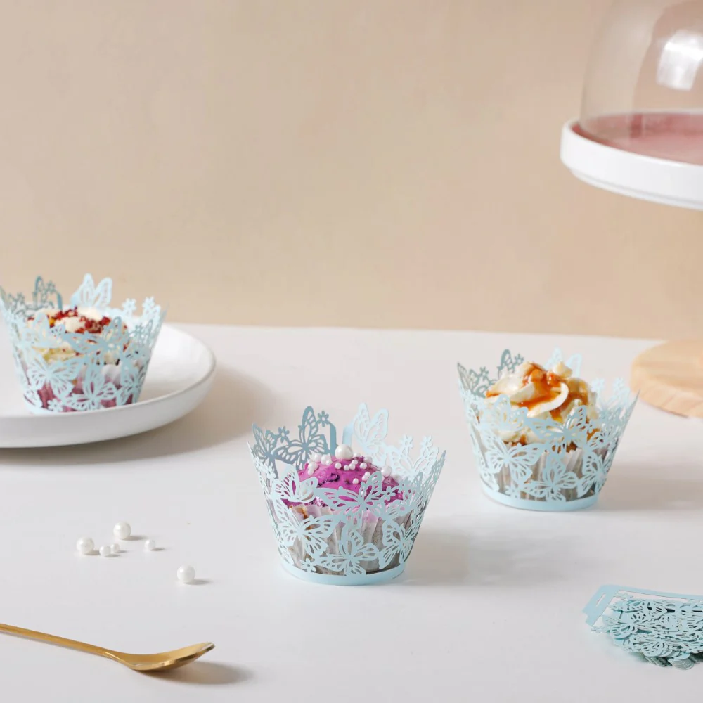 Blue Butterfly Lace Cupcake Wrapper Set of 20 - Image 7