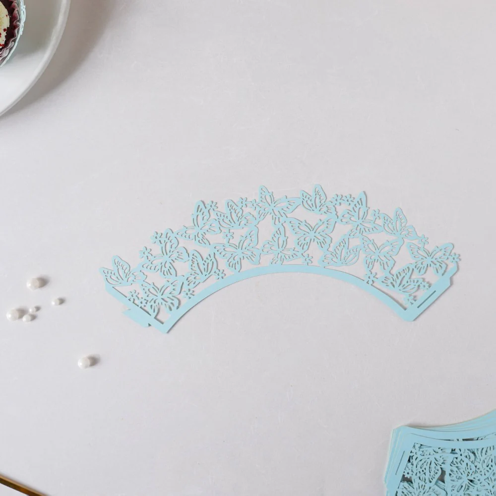 Blue Butterfly Lace Cupcake Wrapper Set of 20 - Image 8