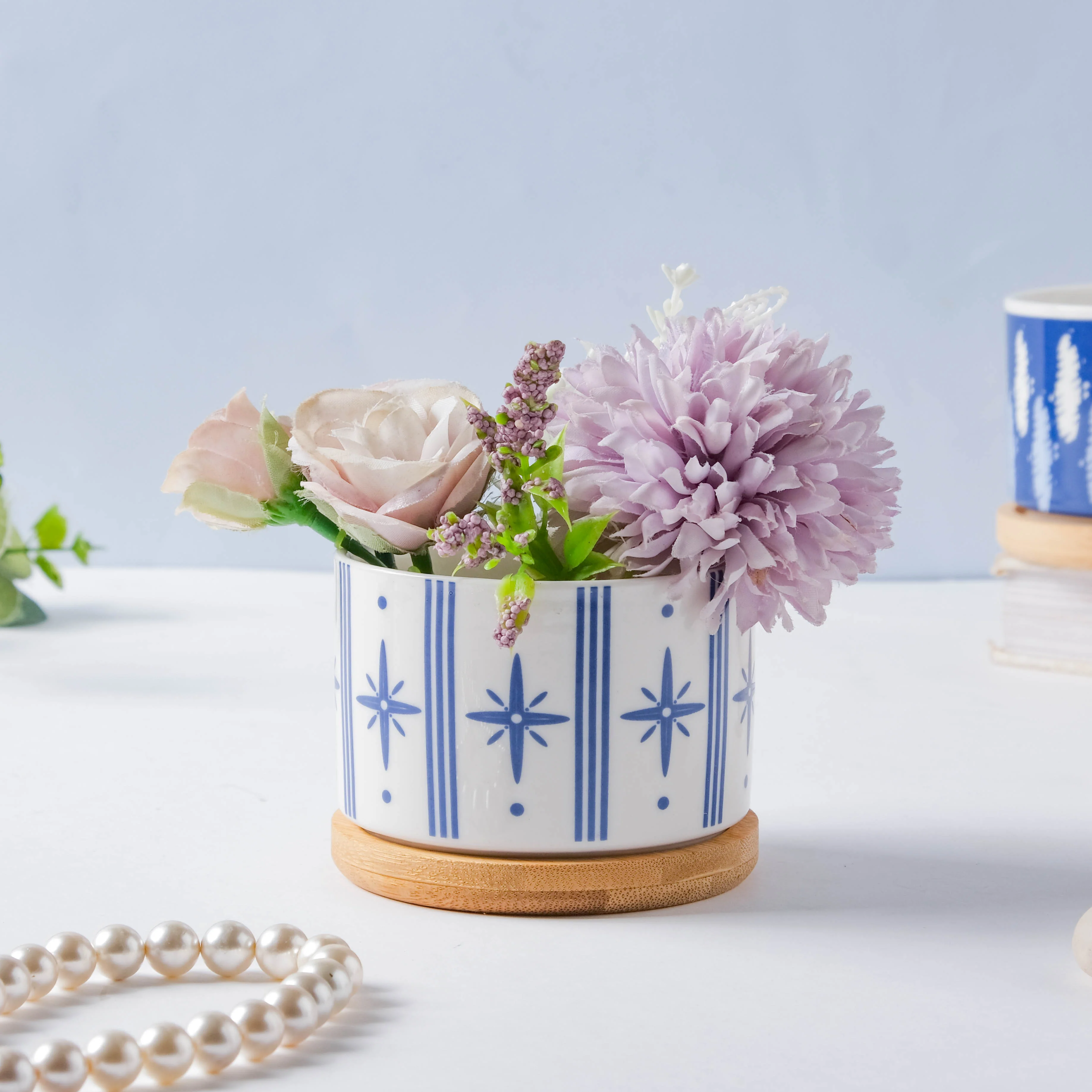 Blue Charm Japanese Planter And Wooden Coaster - Image 2