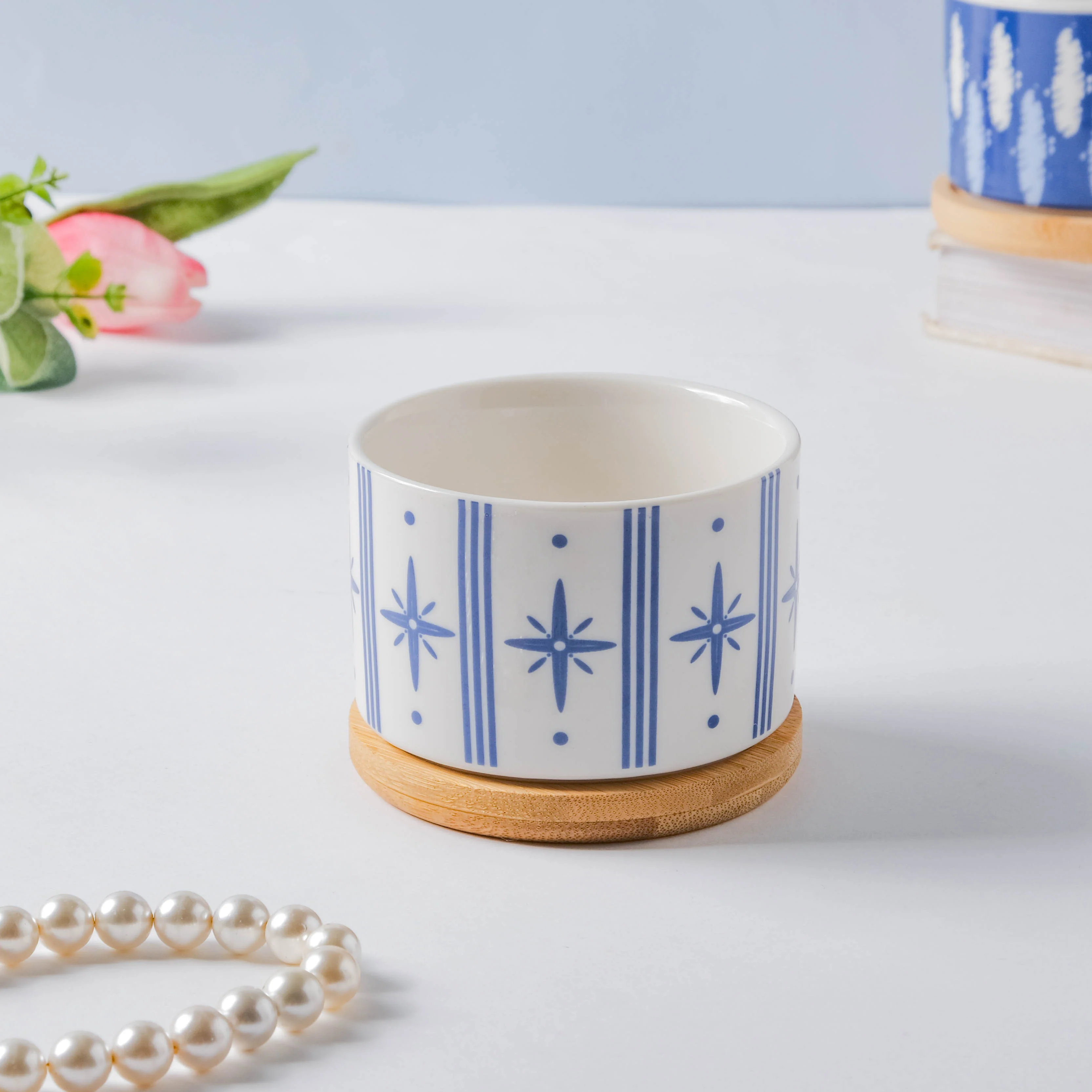Blue Charm Japanese Planter And Wooden Coaster - Image 4