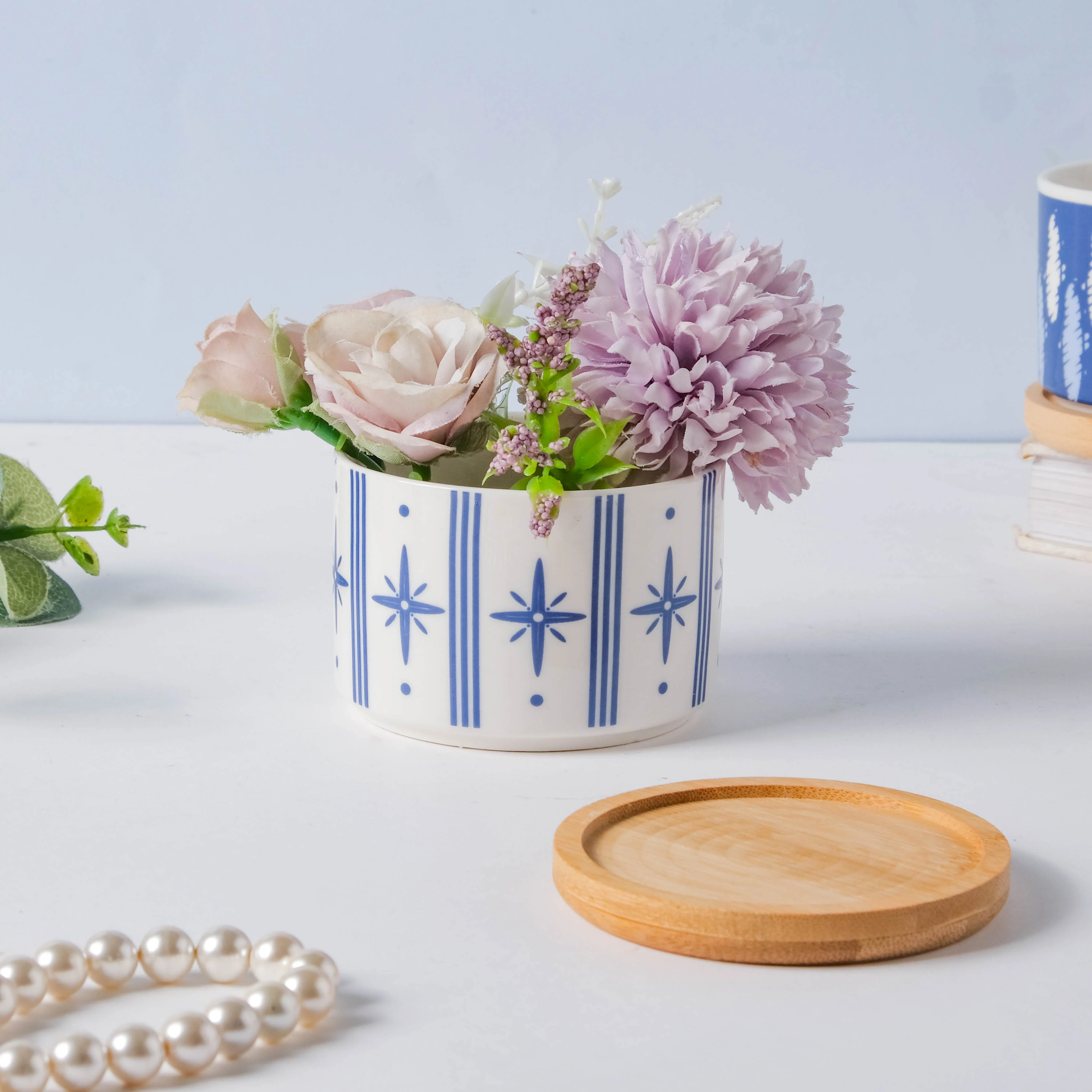 Blue Charm Japanese Planter And Wooden Coaster - Image 5