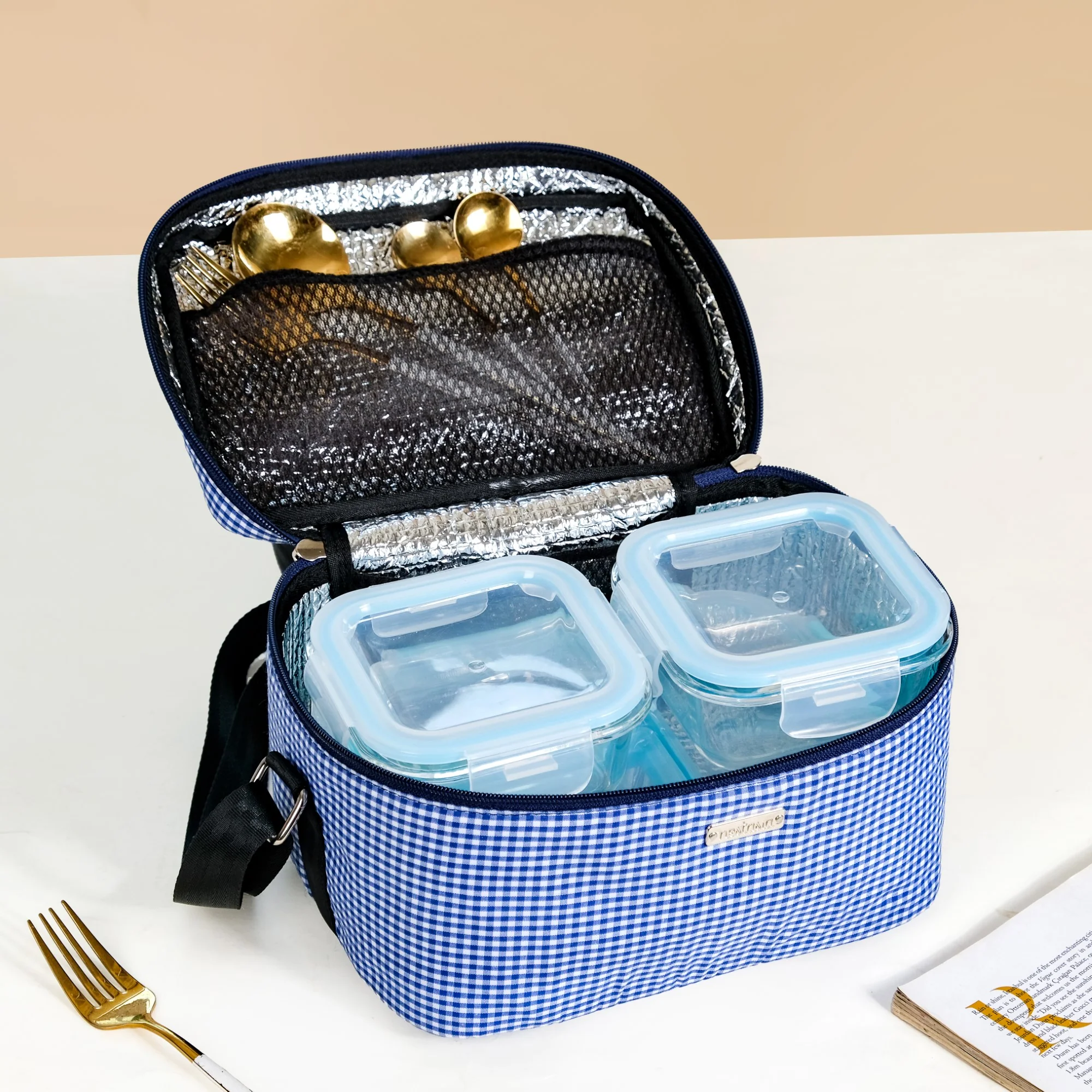 Blue Checkered Insulated Lunch Bag - Image 3