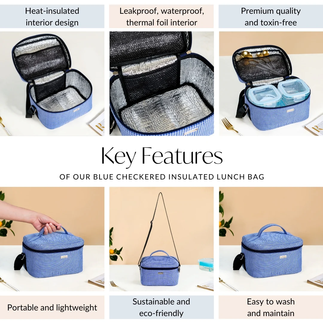 Blue Checkered Insulated Lunch Bag - Image 5