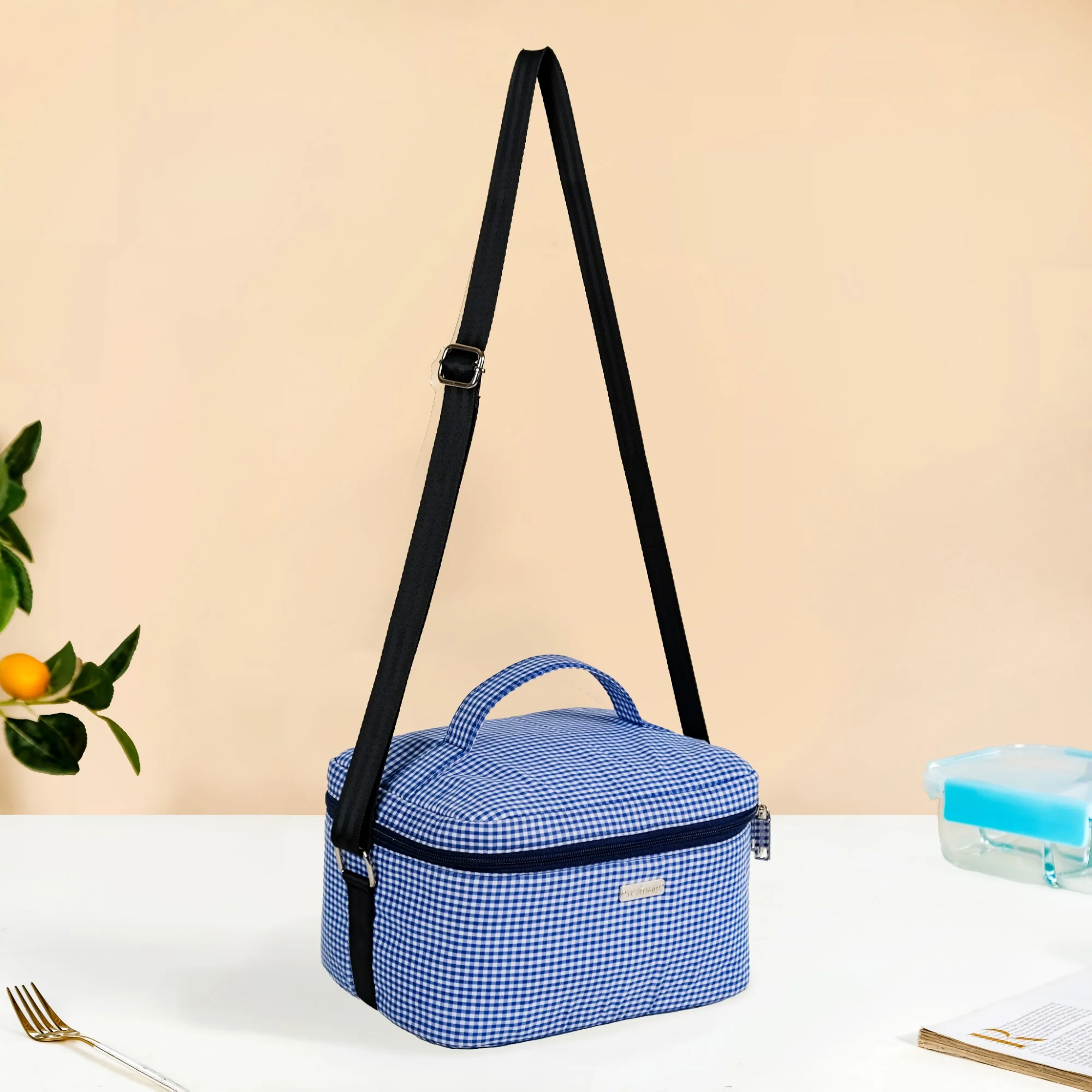 Blue Checkered Insulated Lunch Bag - Image 7