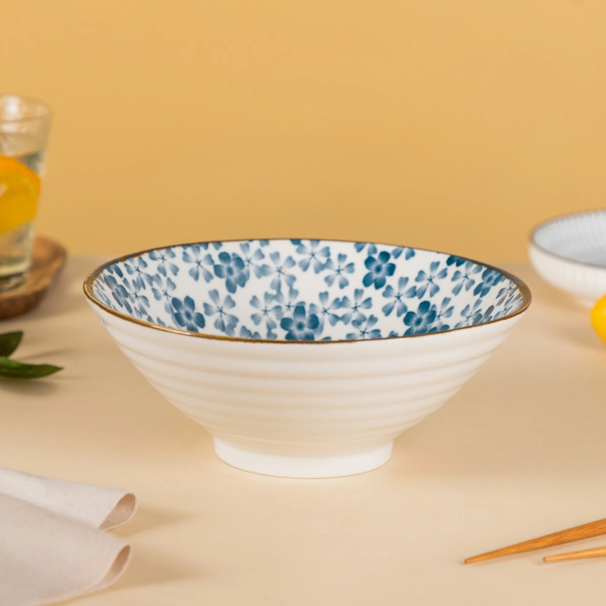 Blue Ditsy Flower Ceramic Ramen Bowl 800 ml - Image 4