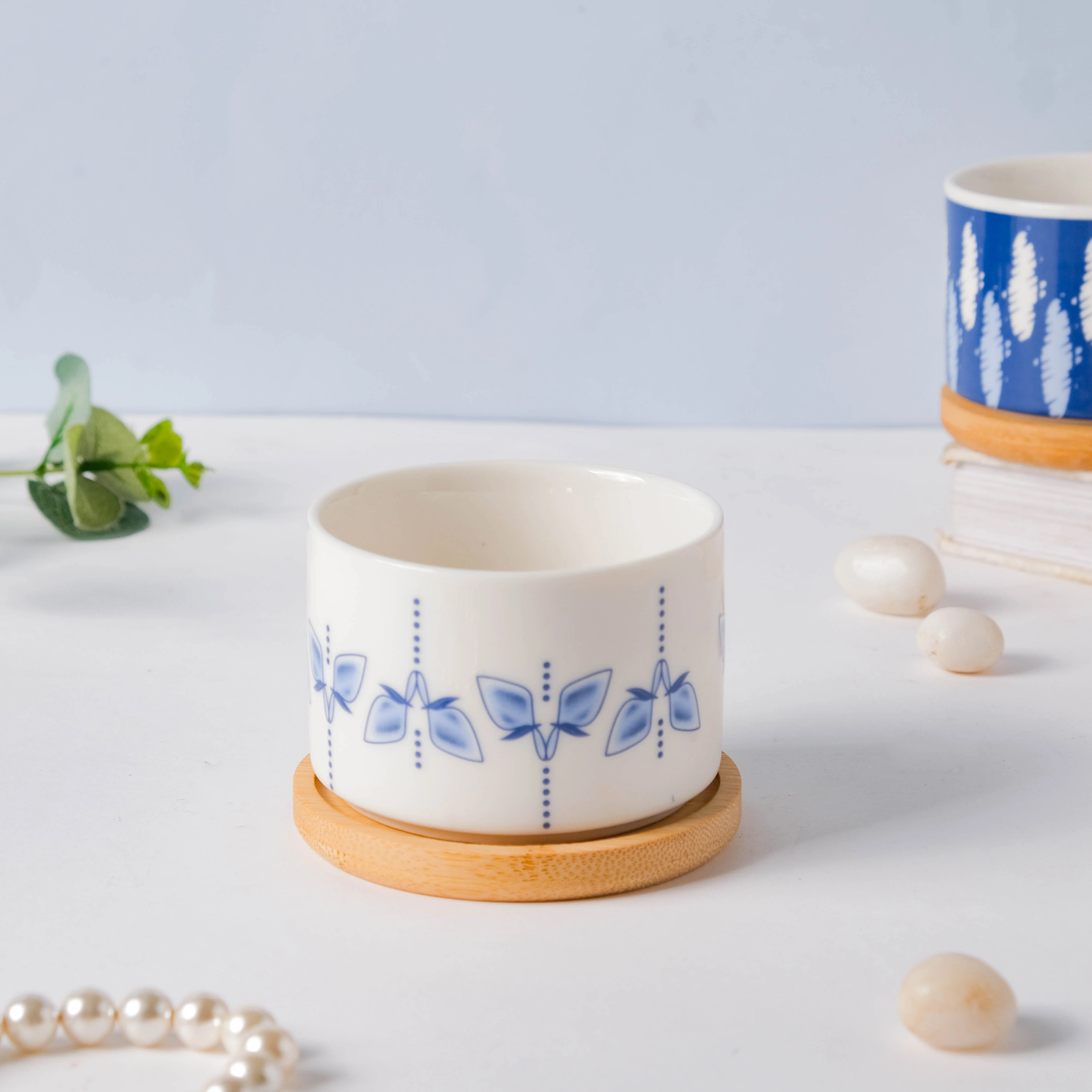 Blue Dragonfly Japanese Planter With Wooden Coaster - Image 3