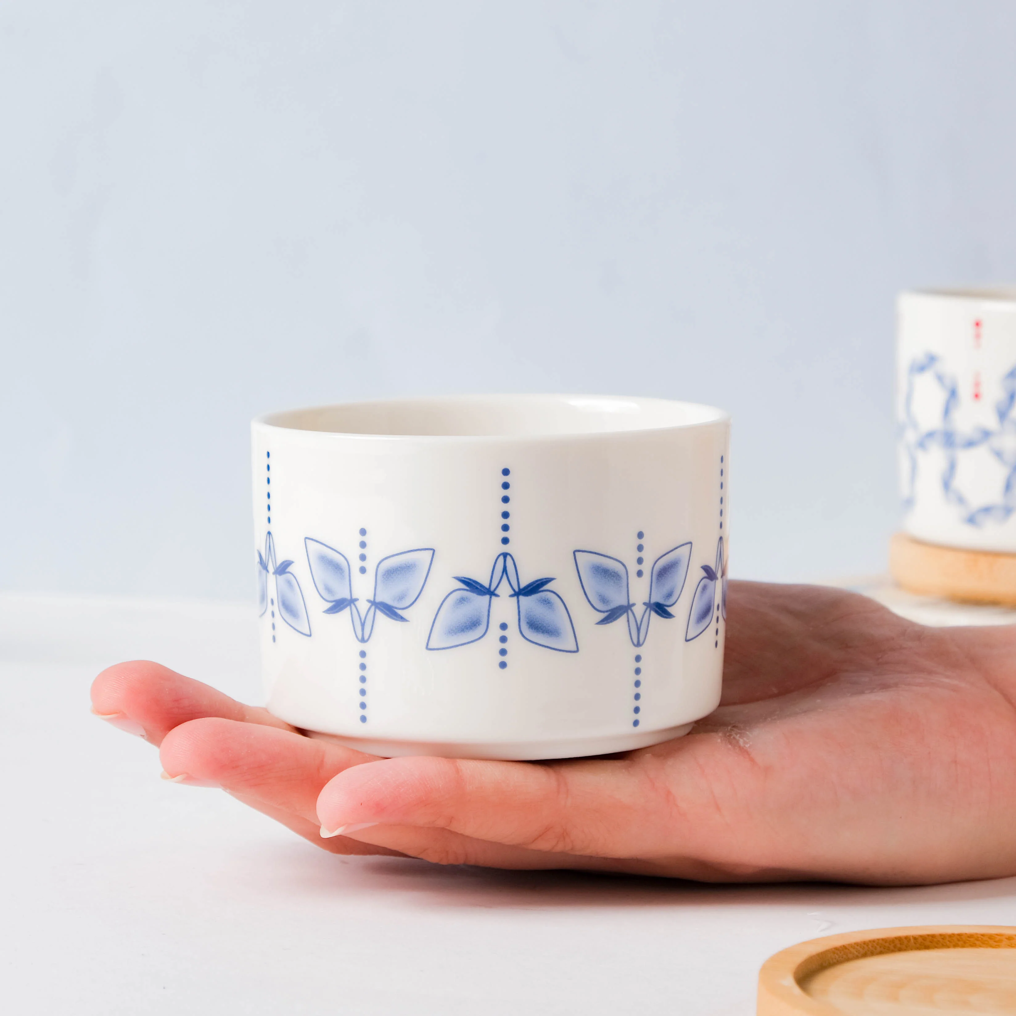Blue Dragonfly Japanese Planter With Wooden Coaster - Image 7