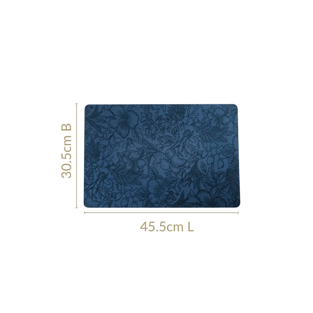 Blue Embossed Hibiscus Rectangular Placemats Set Of 6 - Image 4