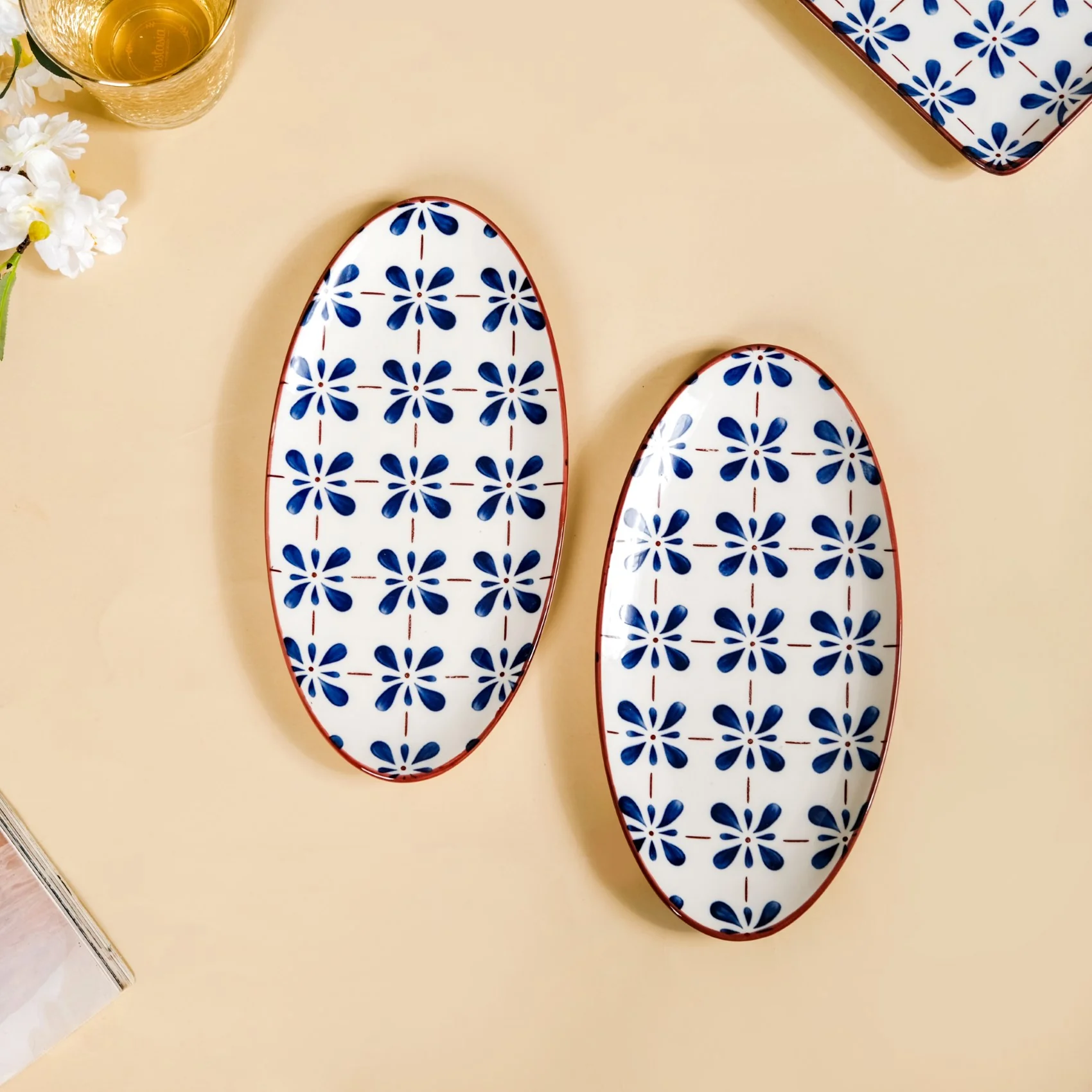 Blue Flower Oval Serving Platters Set Of 2 9 Inch - Image 3