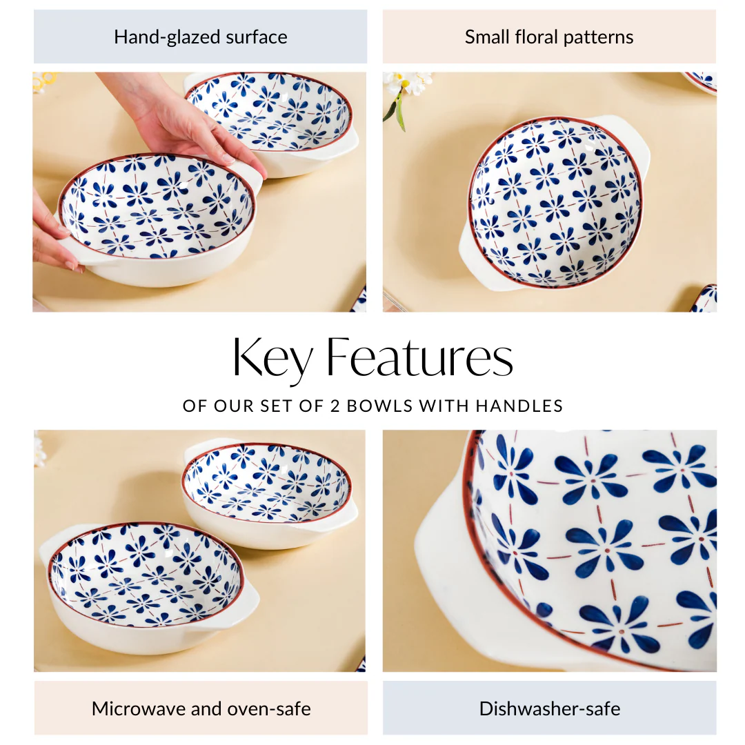 Blue Flower Serving Bowl Set Of 2 1000ml - Image 4