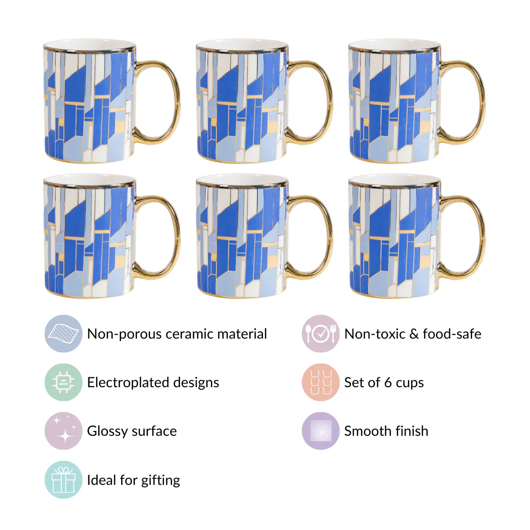 Blue Gold Tea Cup Set of 6 350ml - Image 5