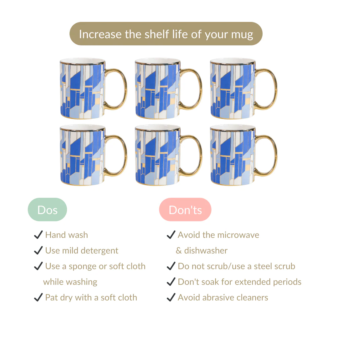 Blue Gold Tea Cup Set of 6 350ml - Image 7