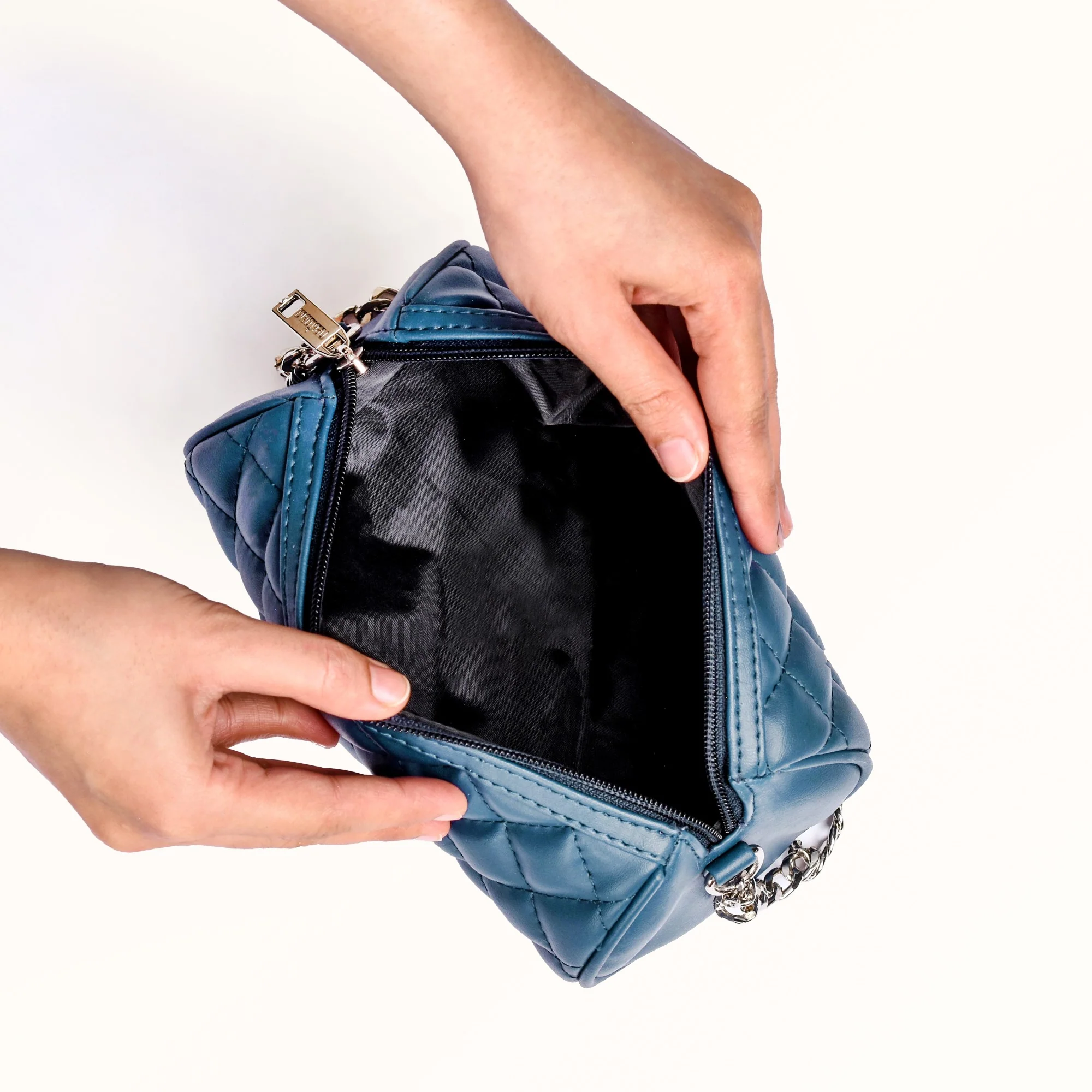 Blue Mini Barrel Bag With Chain Strap - Image 11