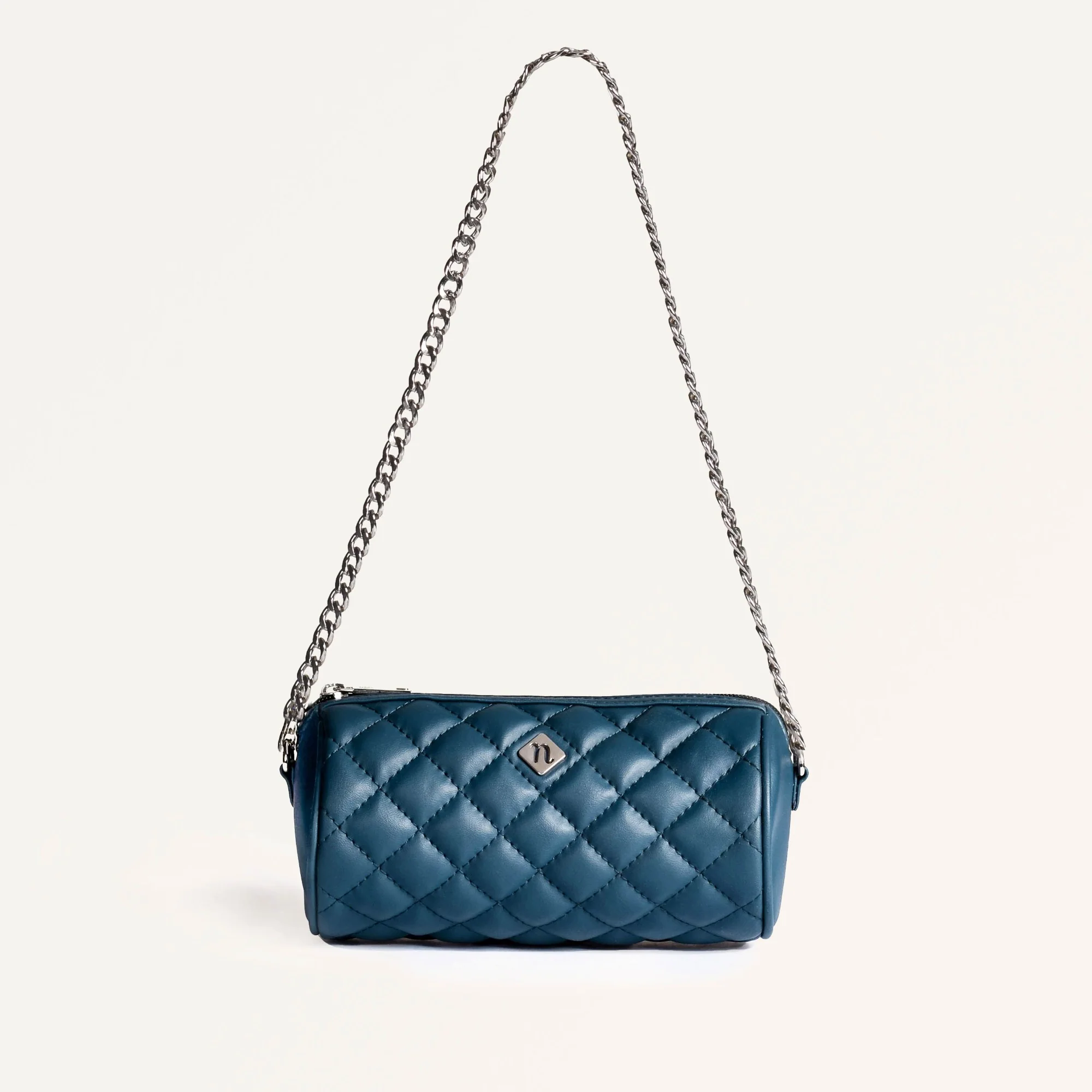 Blue Mini Barrel Bag With Chain Strap - Image 12