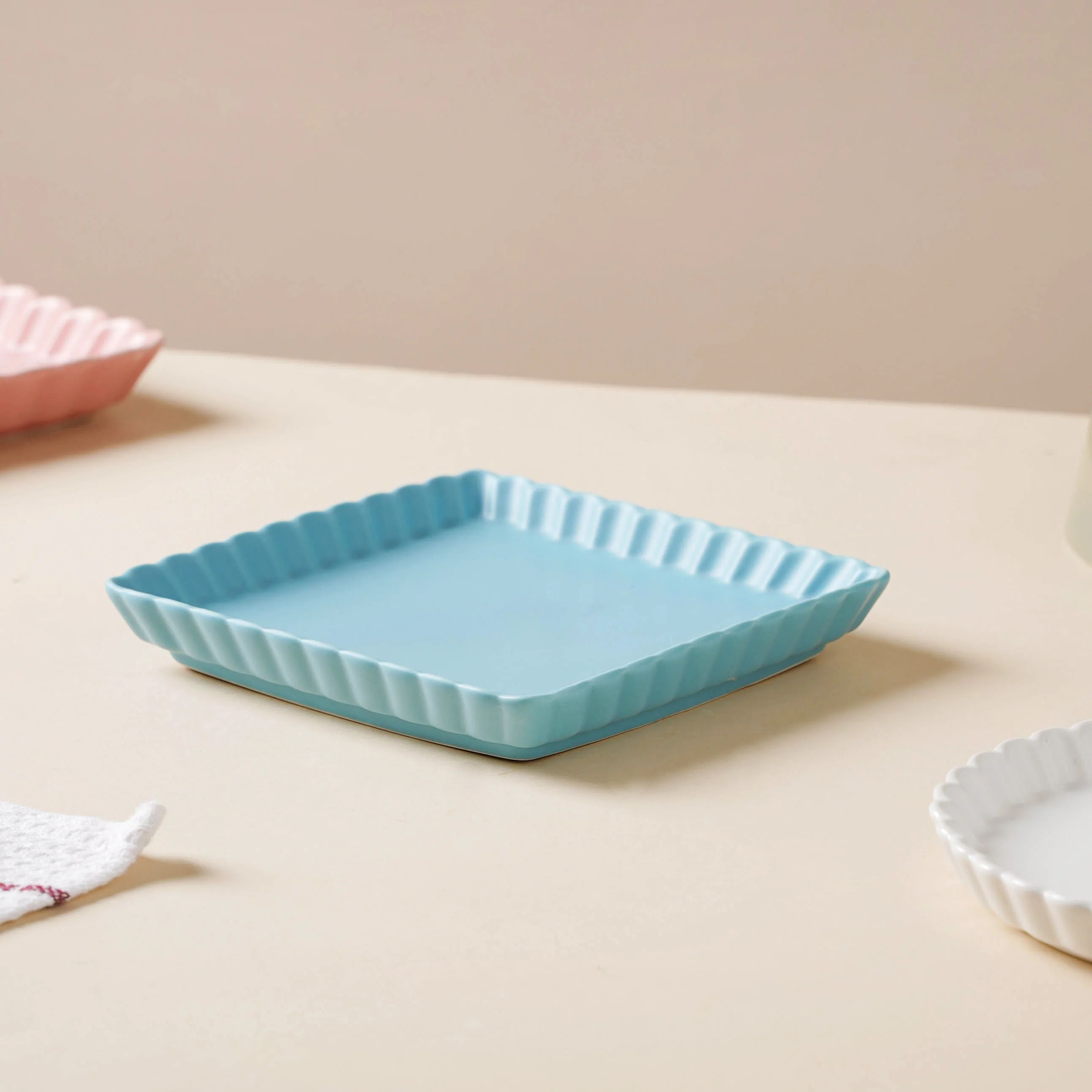 Blue Muffin Square Snack Dish 6 Inch