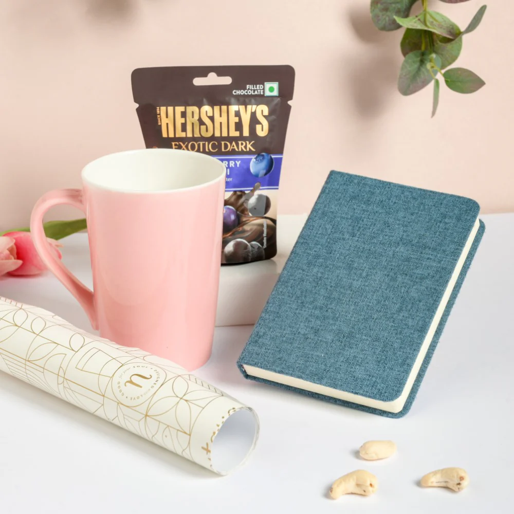 Blue Notebook and Pink Mug Gift Hamper Set Of 3 - Image 3