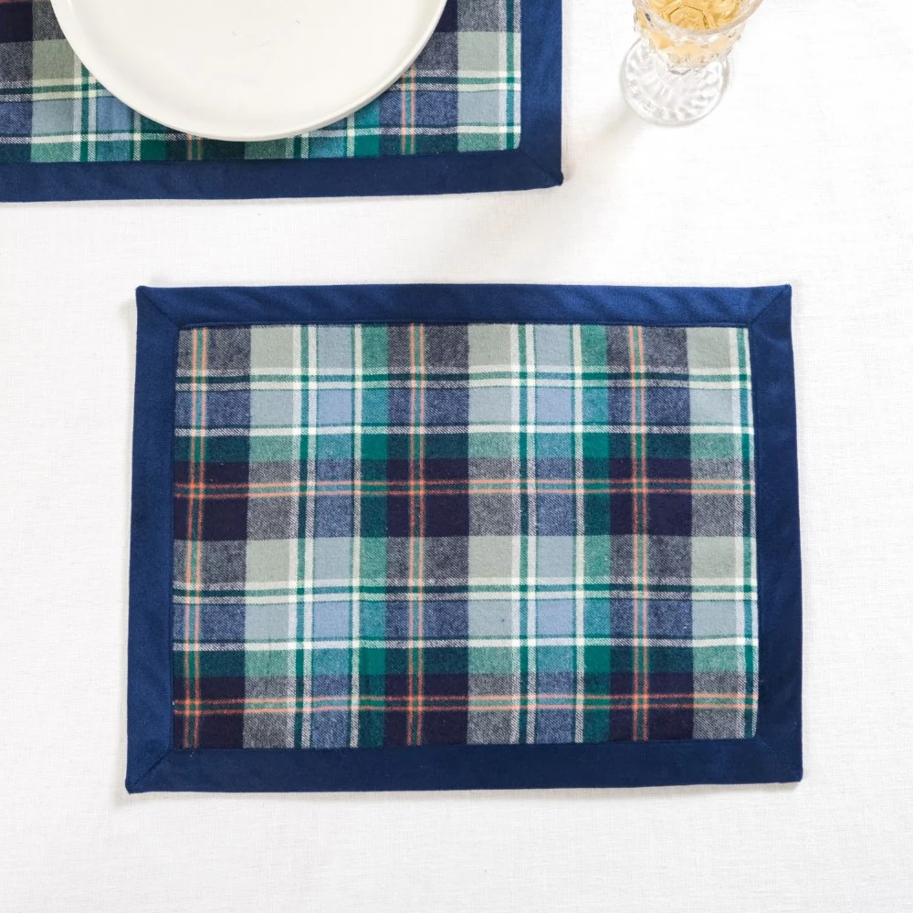 Blue Plaid Table Mat And Runner Set Of 7 - Image 10